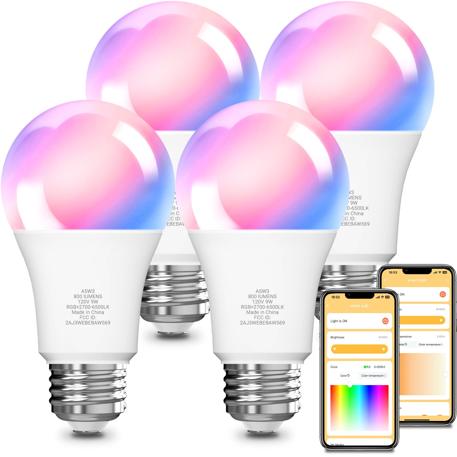 Volivo Smart Light Bulbs, Color Changing Led Bulb, Compatible With Alexa And Google Assistant, Wifi & Bluetooth Smart Bulbs, Mus