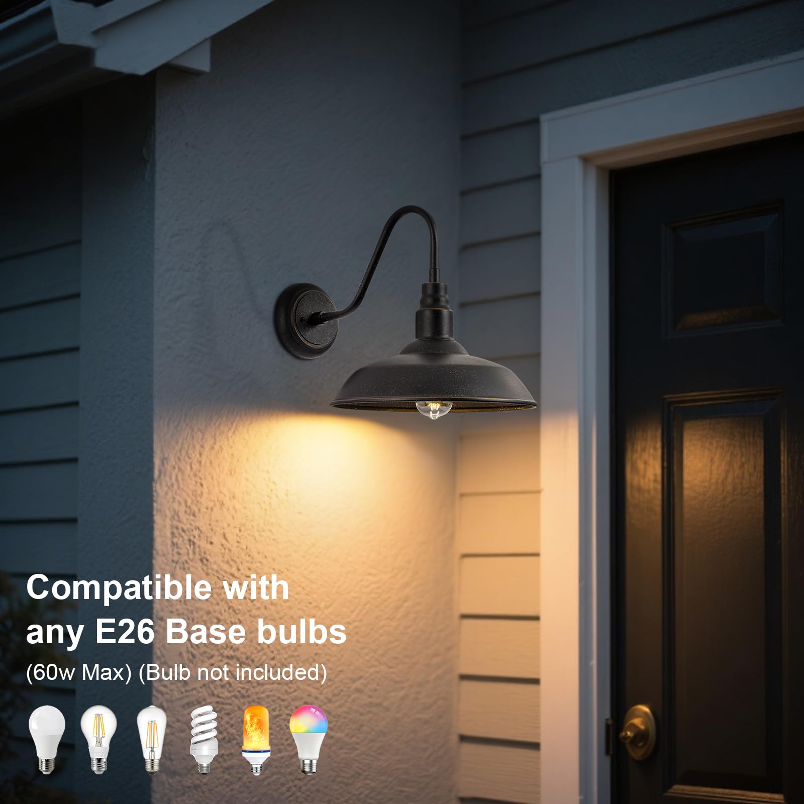 GOALPLUS Gooseneck Outdoor Light Fixture, 10" Dome, Bronze Metal, Model LM2201-BR-2P, 2 Pack Barn Light for Porch, Patio, Garage