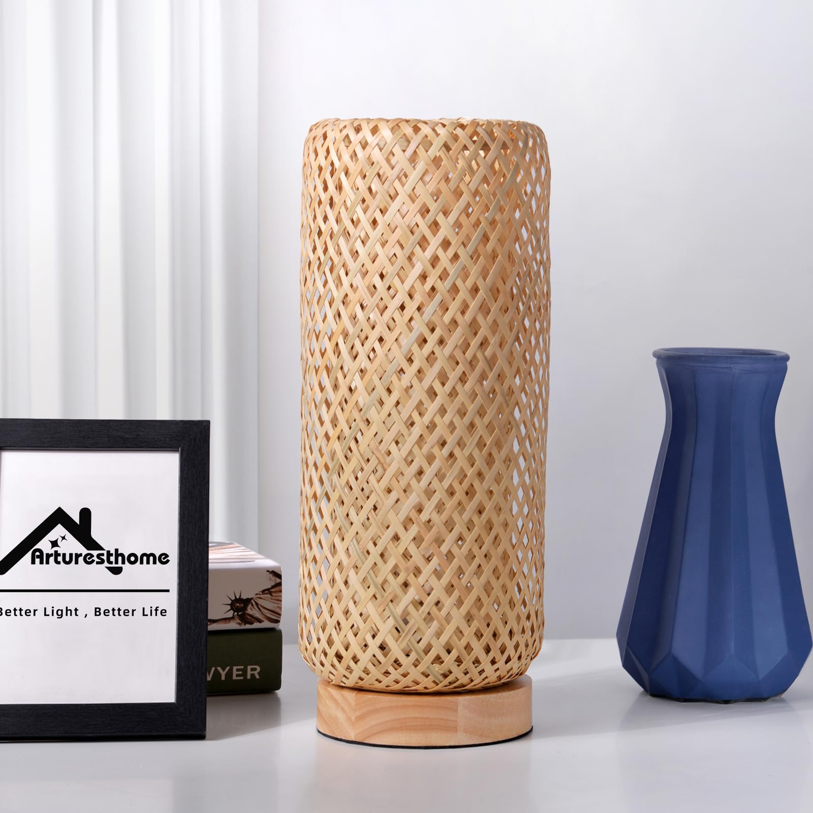 Arturesthome Bamboo Table Lamp, Rustic Farmhouse Design, 6.28inx15.72in, Model DS80109P, Ideal for Bedroom or Study Room