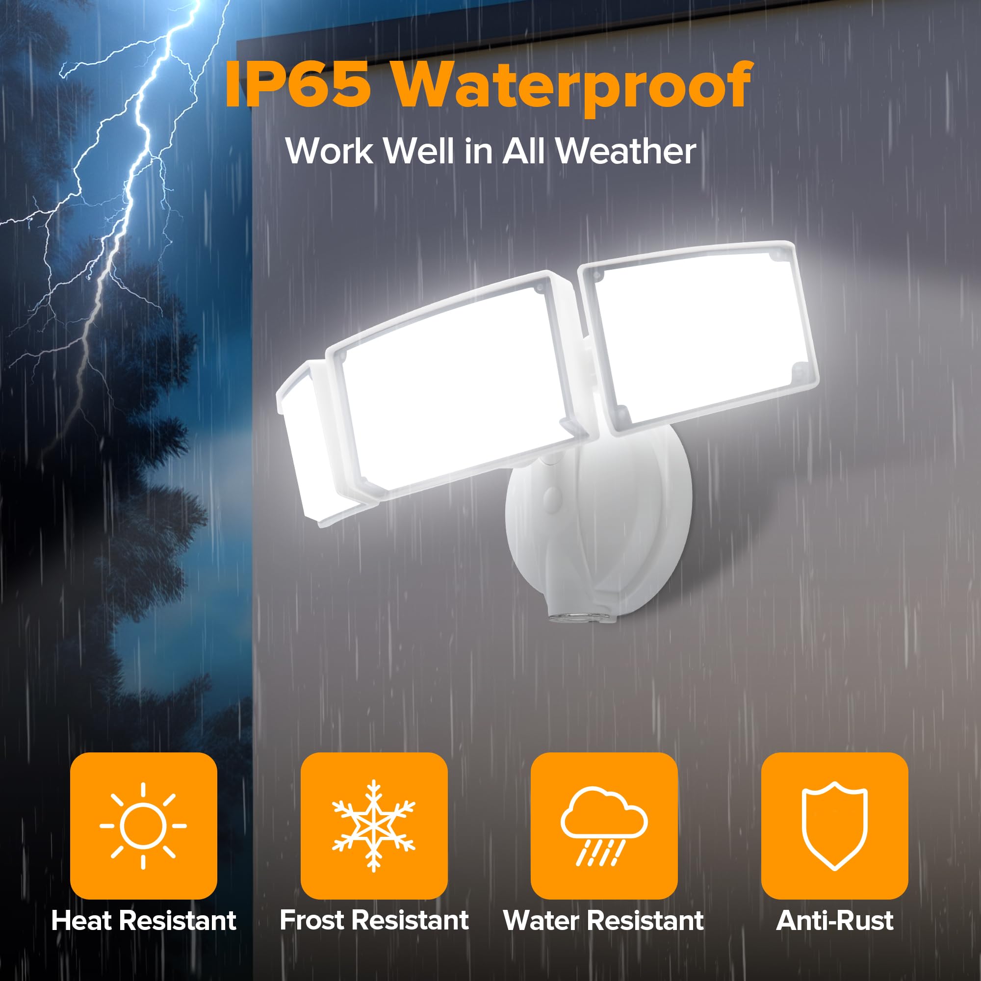 LUTEC LED Flood Light 75W 8000LM Dusk to Dawn with Photocell, 5000K Daylight, IP65 Waterproof, White, Model 76328200xx