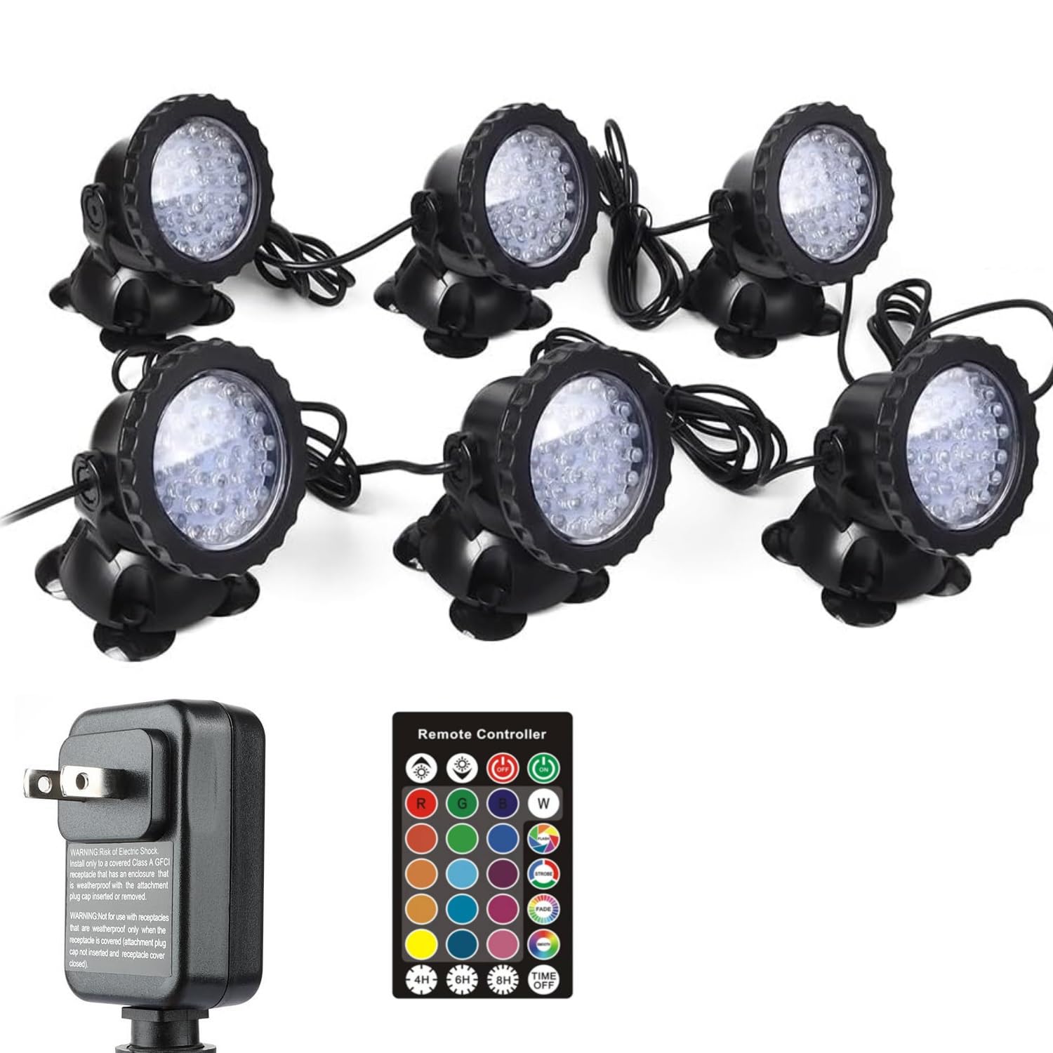 Rgb Pond Light, Color Changing Fountain Lights Submersible Pond Lights, Ip68 Waterproof Multi-Color Dimmable Used For Yard Spotlights Fish Pond Decoration (6 Lights)