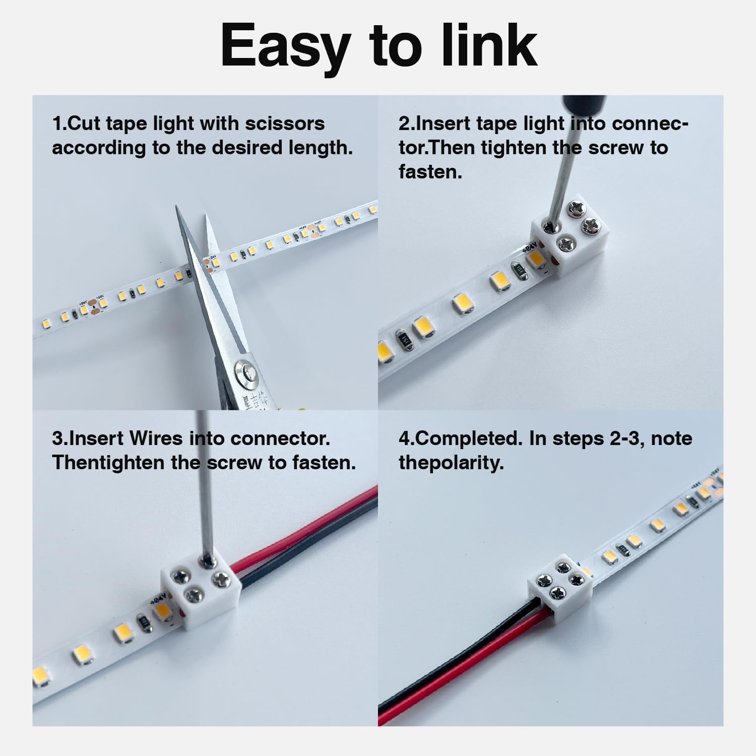 Cezelux 30 Pcs Led Strip Light Connectors Solderless White 2 Pin 8Mm Led Strip Lights Connectors Strip To Wire For 5-24V Single Color Led Light Tape Included Screwdriver (2Pin 8Mm (30Pack))