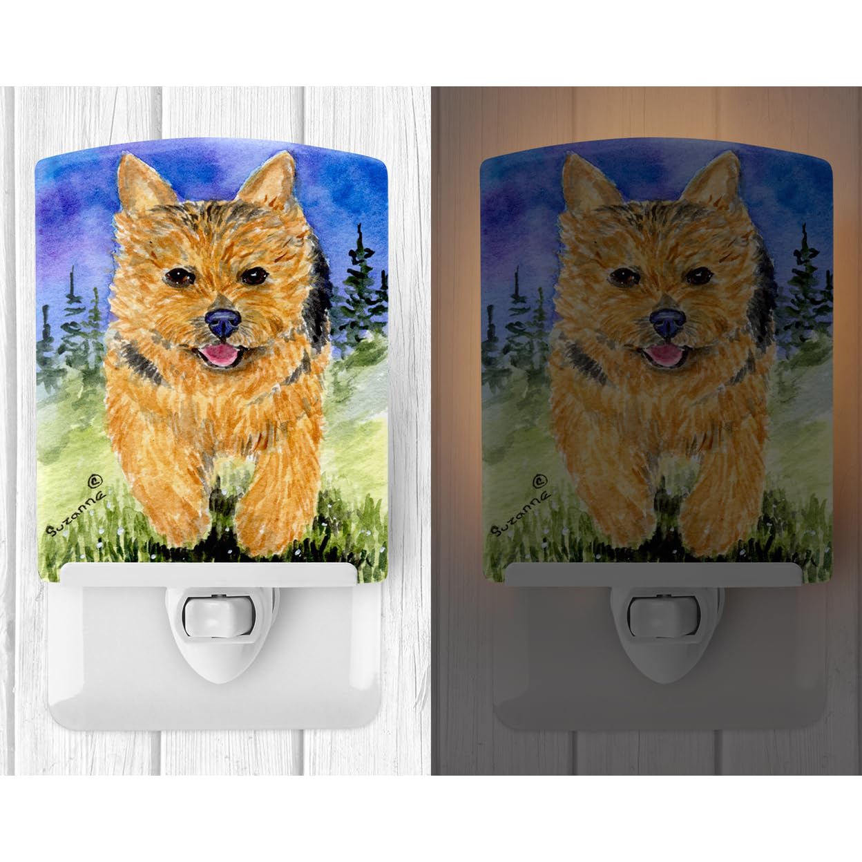 Caroline'S Treasures Ss8993Cnl Norwich Terrier Ceramic Night Light Compact, Ul-Certified, Ideal For Bedroom, Bathroom, Nursery, Hallway, Kitchen, 6X4X3, Multicolor
