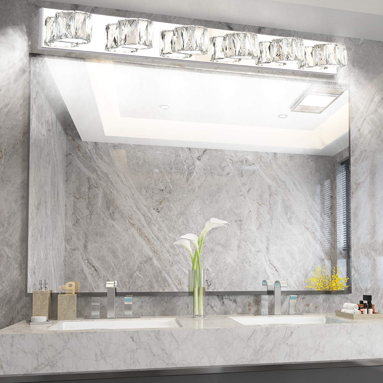 Aipsun 6-Light Crystal Vanity Light Fixture, Modern LED Bathroom Lighting, 41in, White Light 6000K, Model 8271-6T