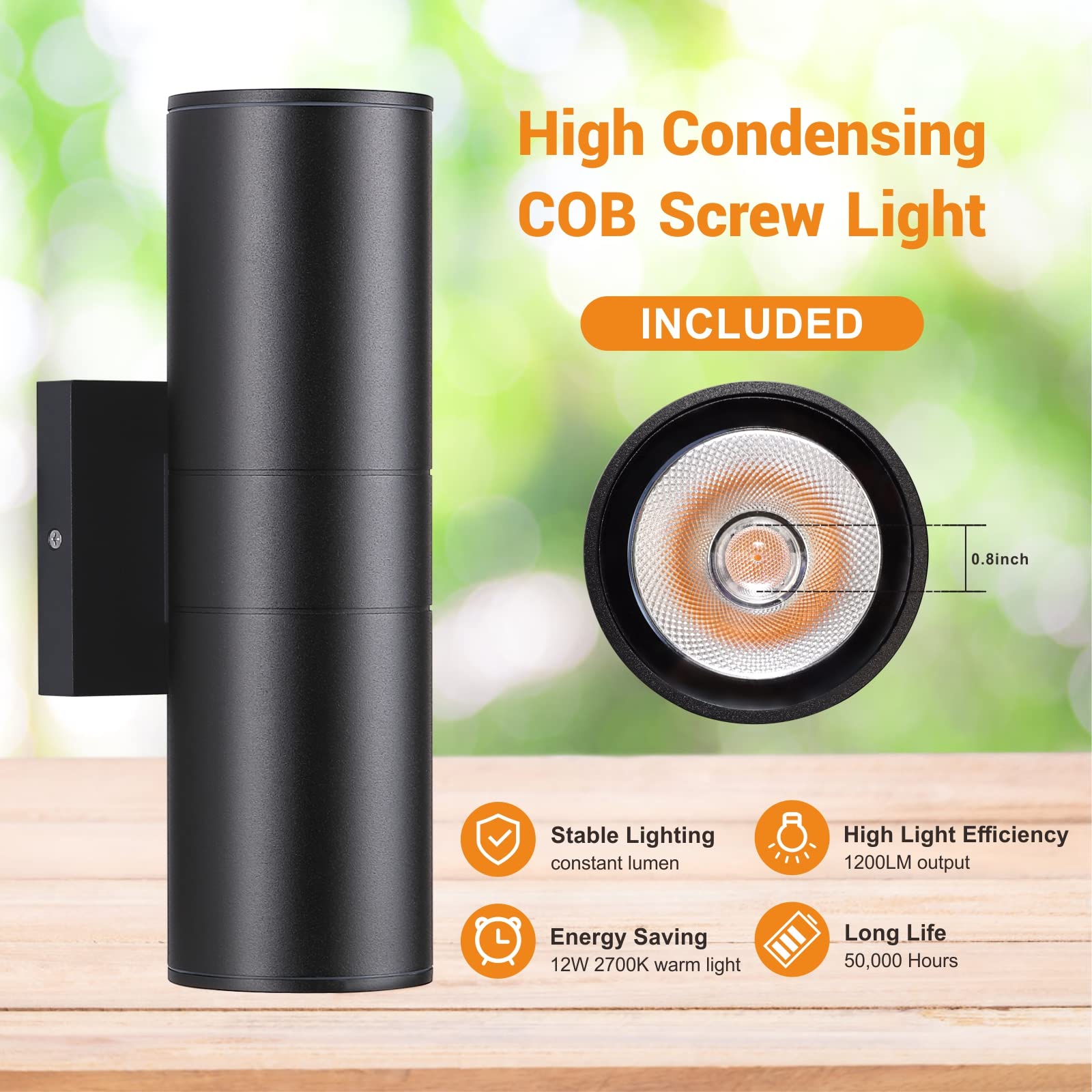 DAKAFUL Outdoor Wall Lights, 12W LED Cylinder Up Down Light, 4 Packs, Black, Aluminum, Tempered Glass for Porch Patio Door