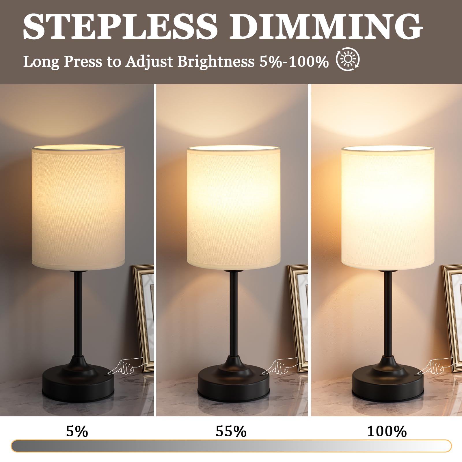 Touch Control Cordlss Table Lamp  Usb-C Rechargeable Lamp With Stepless Dimming  4000Mah Battery Operated Bedside Lamp For Bedroom  Living Room  Night Light & Emergency Lighting  Black  1 Pack