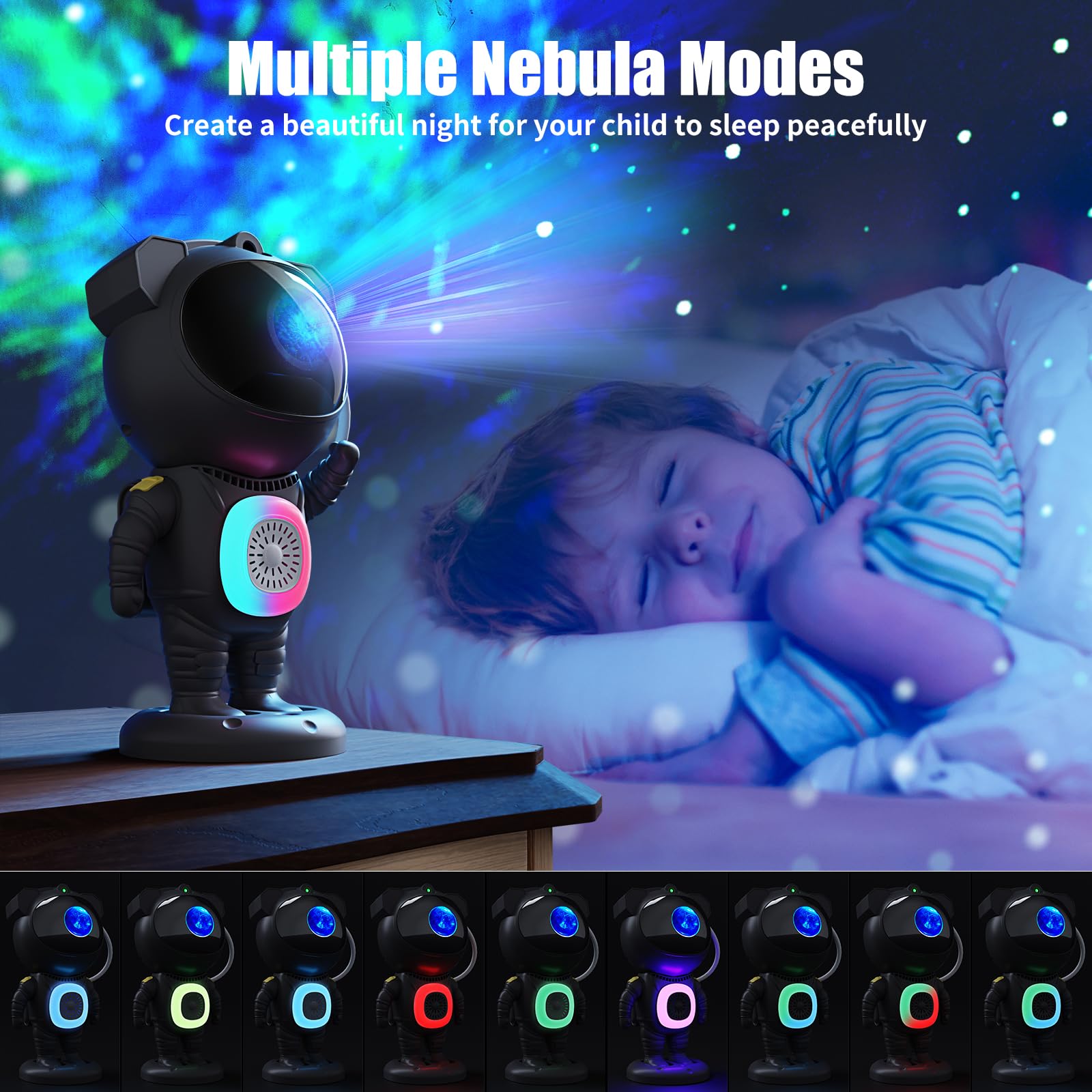 Jioote Astronaut Galaxy Projector with Bluetooth Speaker, 360° Adjustable, Small, Black, Model JN117