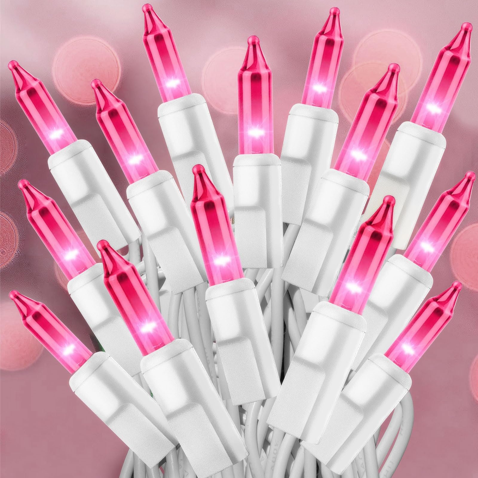 CXLHO Pink String Lights 33FT 100 Incandescent Bulbs Pink Mini Lights with White Wire for Valentine's Day, Wedding, Garland, Tha
