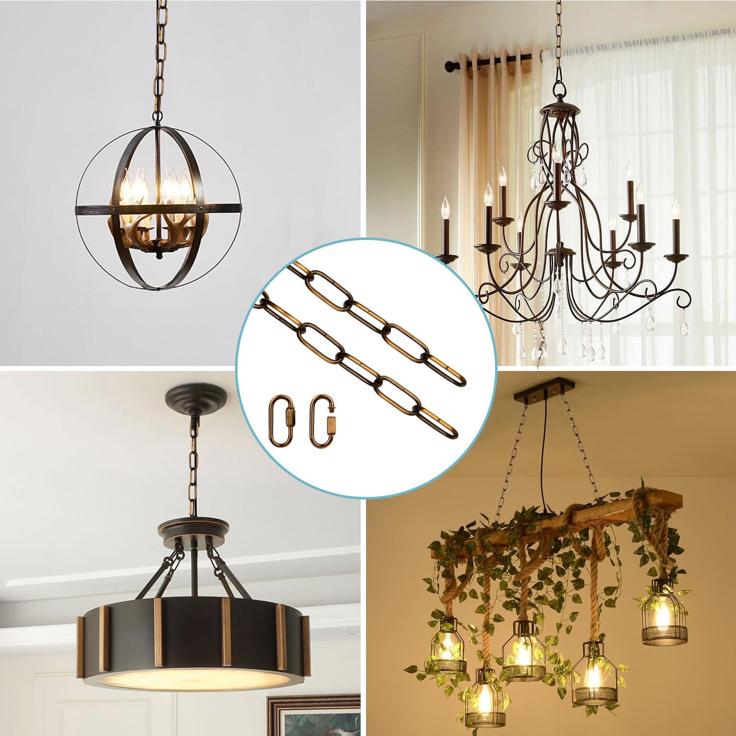 Helunsi 6Ft Gold Bronze Chandelier Chain Extension, Heavy Duty Metal Pendant Fixture