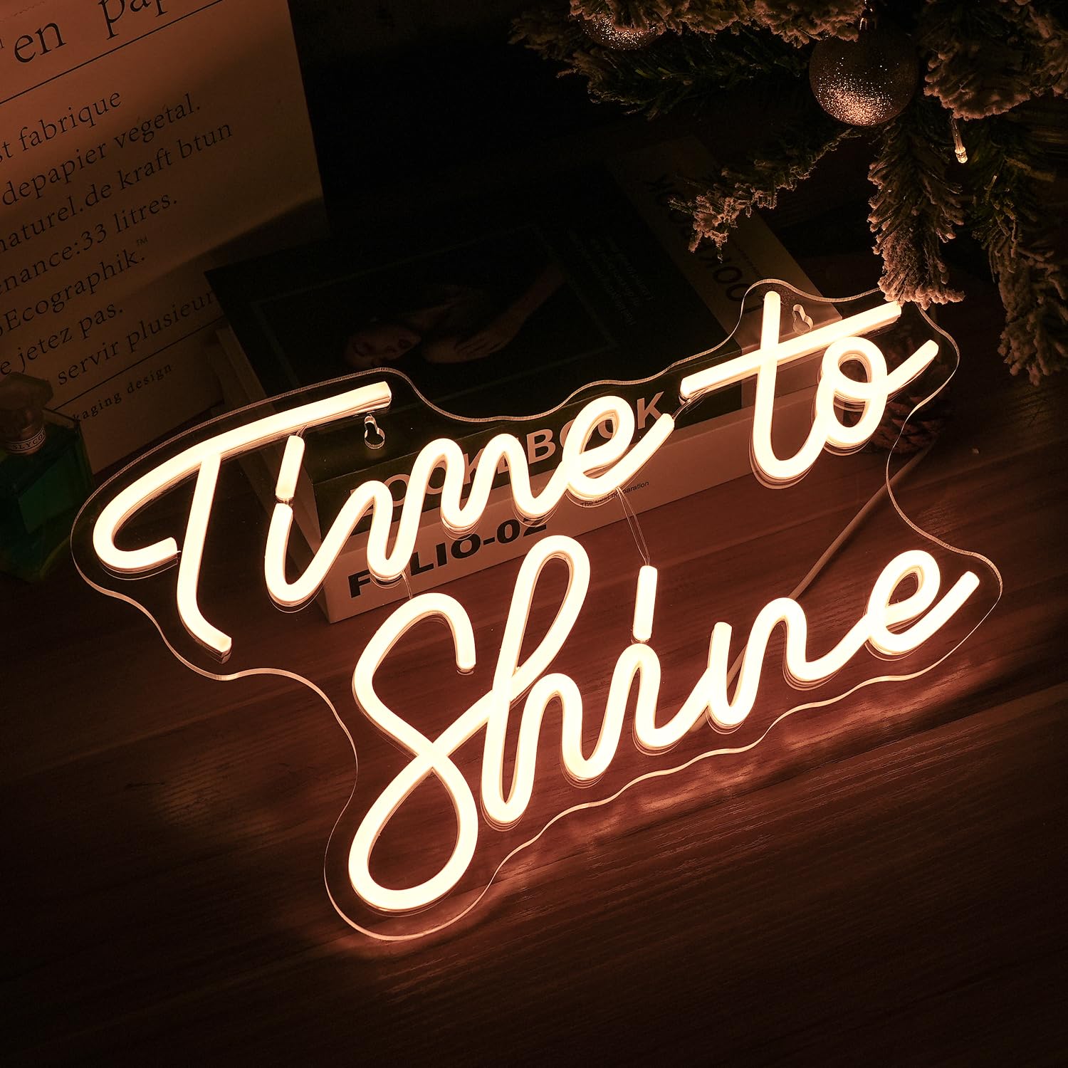 LISIGNVE Time To Shine Neon Sign Warm White LED Wall Decor 16.5inx10.2in USB Powered Dimmable Silicone