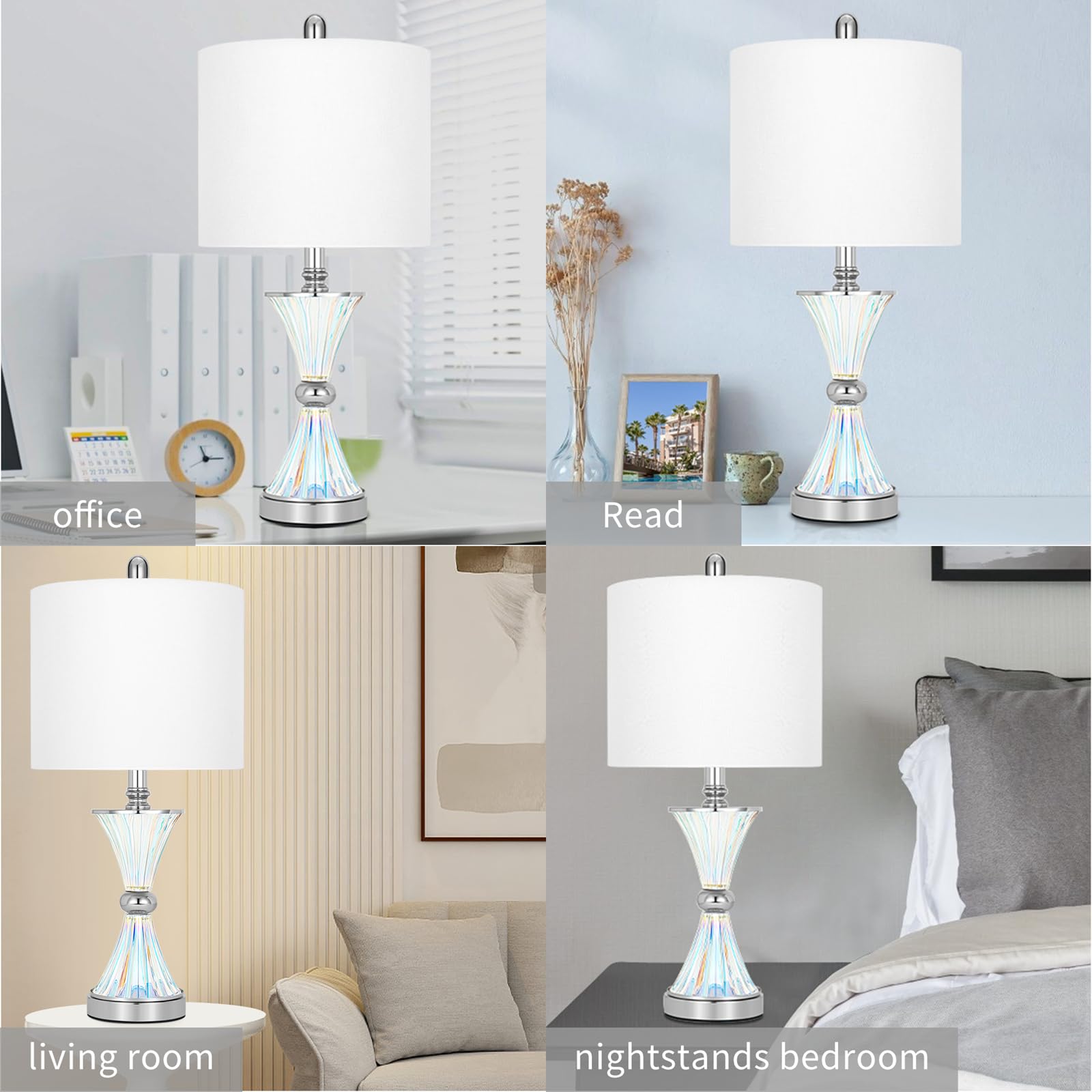 Tpamswo Crystal Glass Table Lamps Set Of 2, Modern 24.5   High Crystal Bedside Lamps, For Bedroom Living Room Home Office Desk N