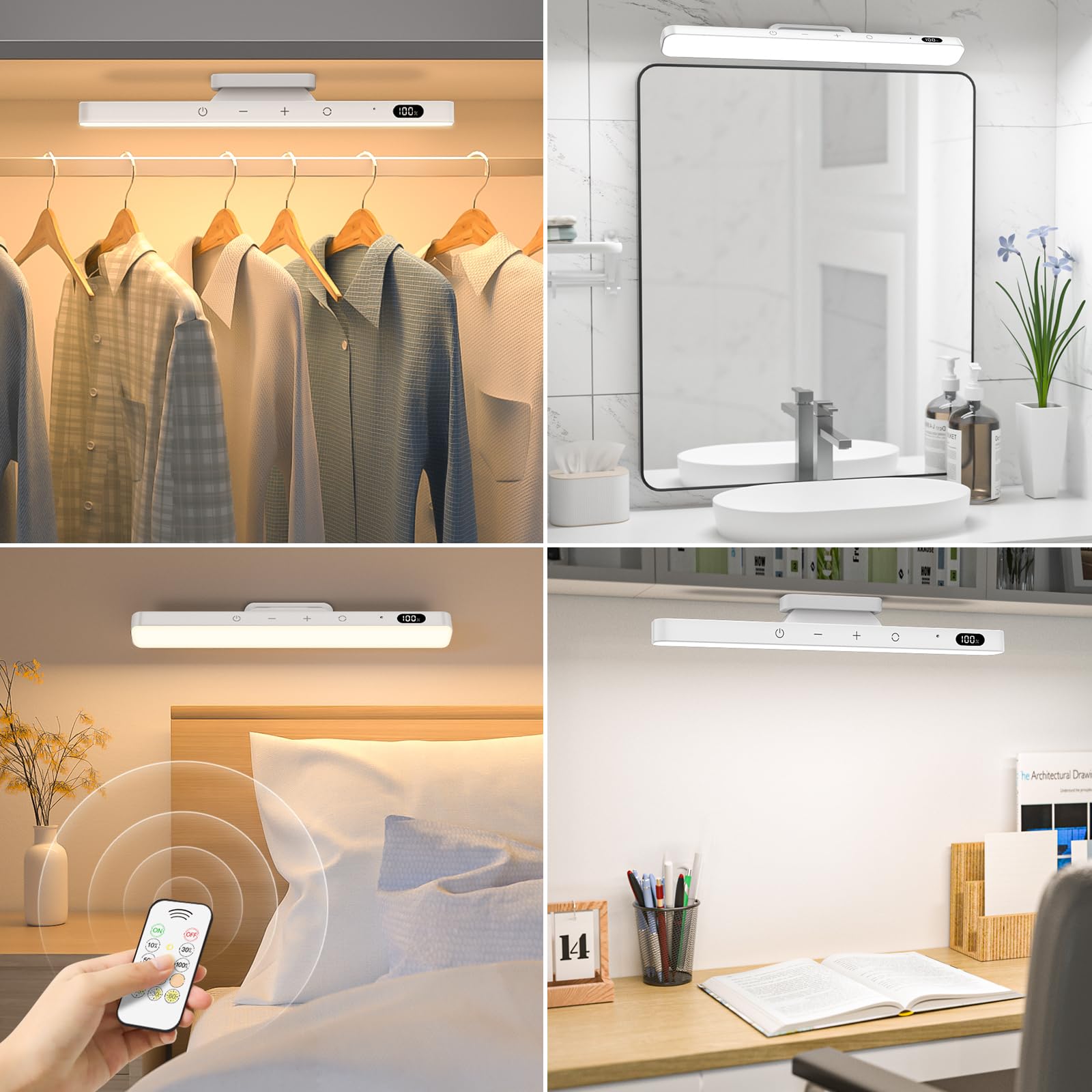 Ferswe 5W Mirror Lights With Remote Control,3 Color Adjustable Makeup Light With 120 Leds,2500Mah Rechargeable Light Bar,Touch L