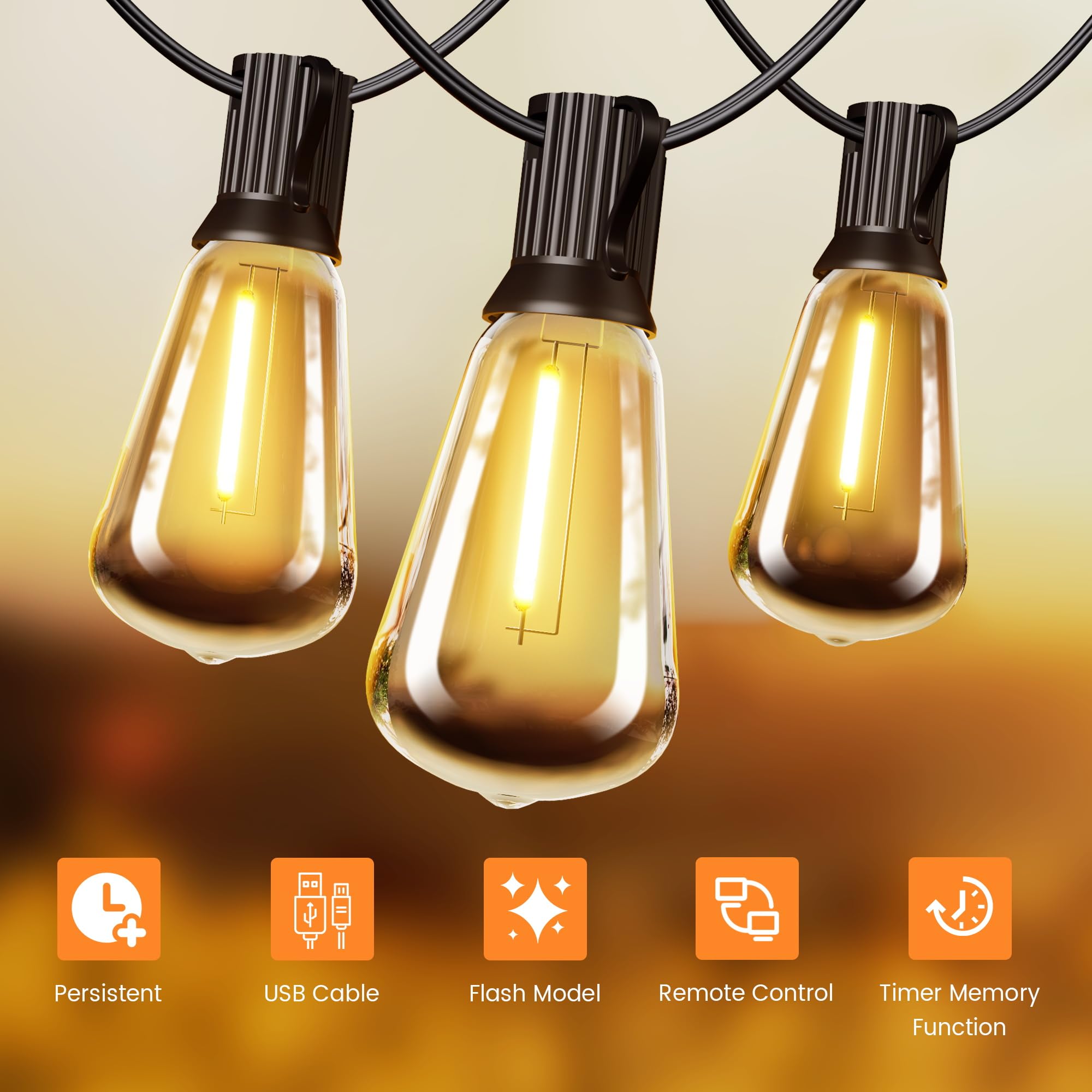 OHLUX Solar Globe String Lights, 60FT, Shatterproof, 27 Dimmable ST38 LED Bulbs, 2200K Warm White, Remote Control, Outdoor Patio Lighting