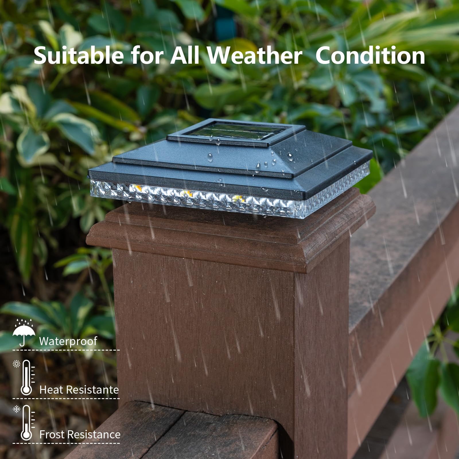 Huyieno Solar Post Cap Lights,Outdoor Deck Fence Post Lights,Powerful Lithium Battery 20Lumens Two Light Modes Warm White/Bright