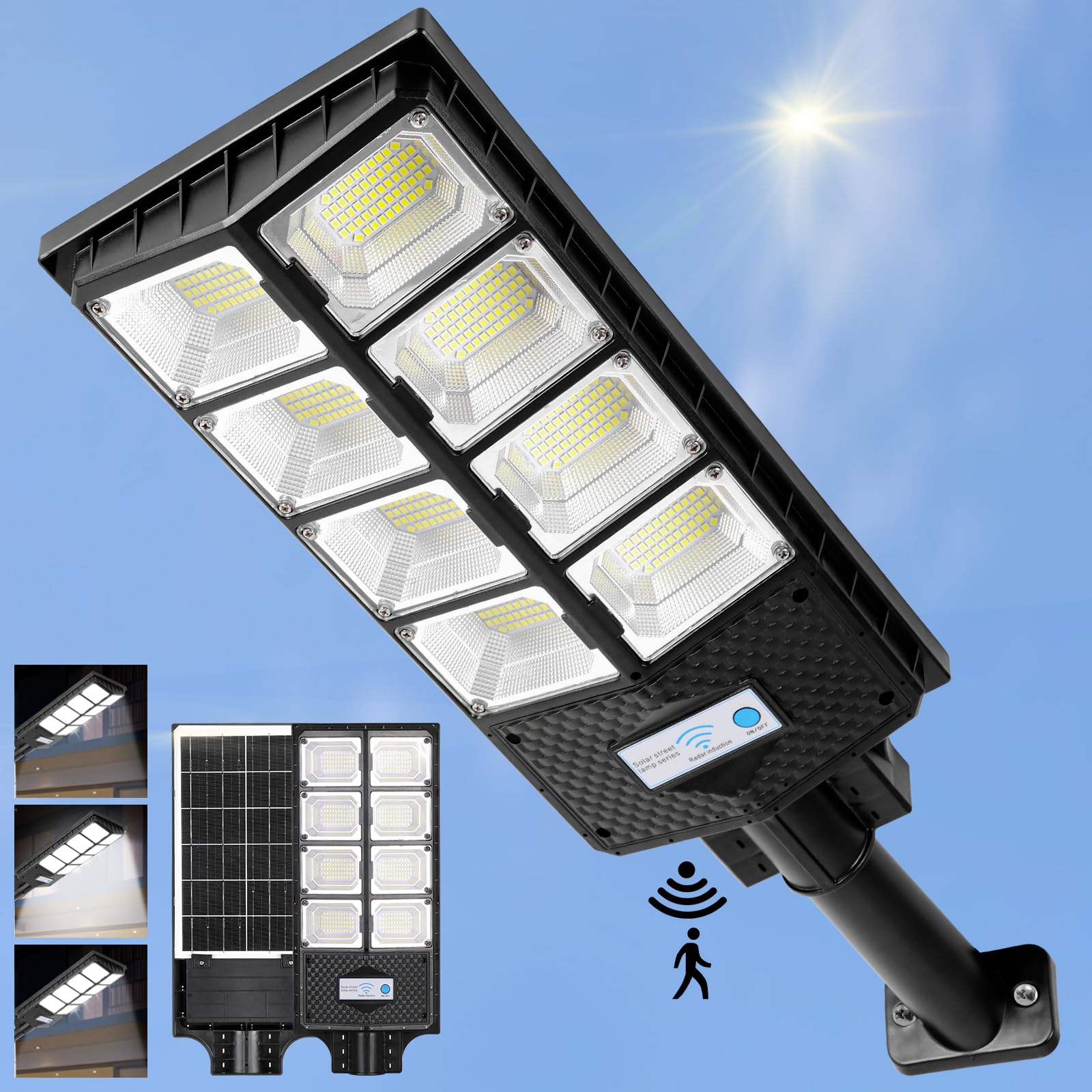 ZJOJO Solar Street Lights Outdoor Waterproof, 6500K 448 LEDs Solar Parking Lot Lights Dusk to Dawn, Solar Flood Light Wide Angle