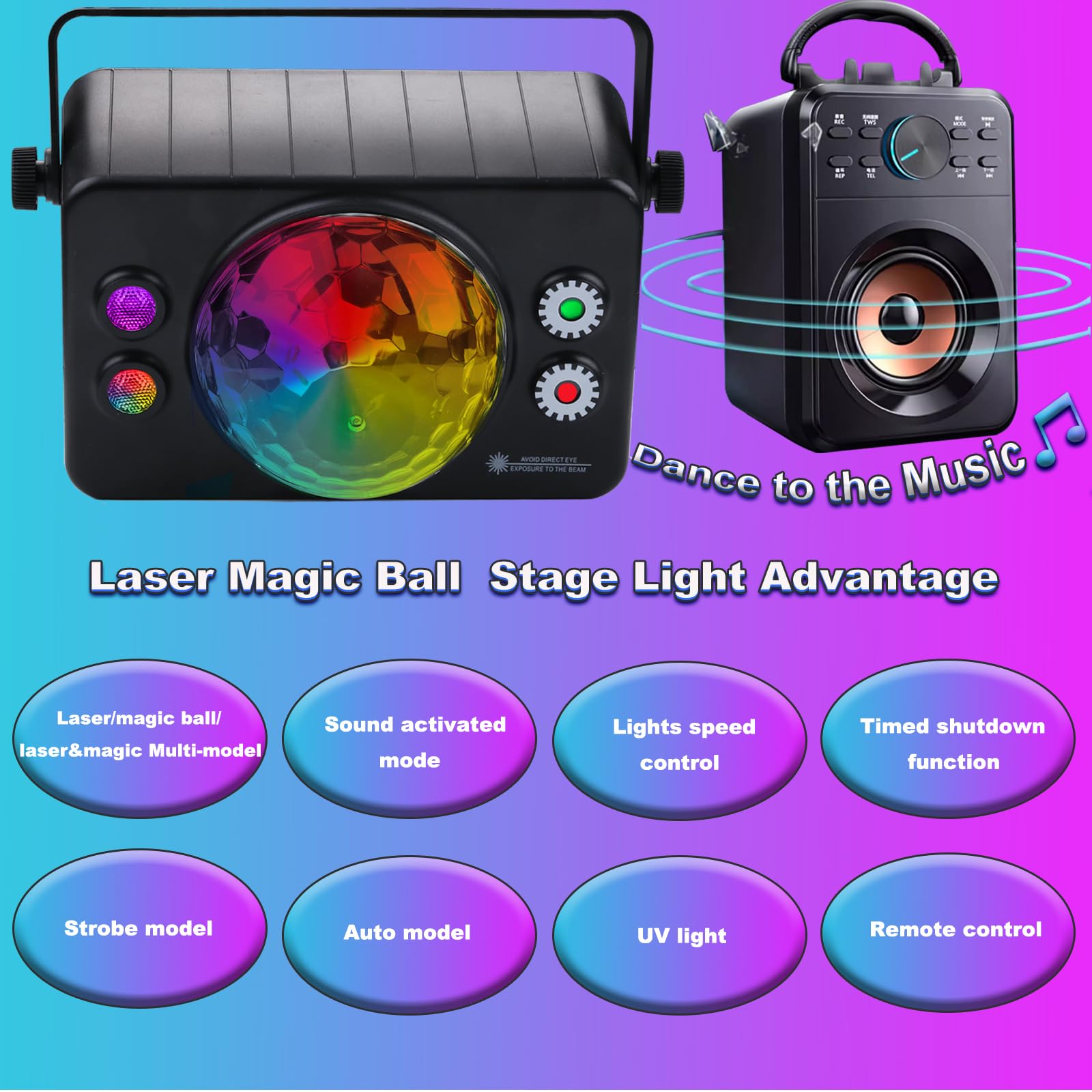 imindo Disco Ball Light - Sound Activated Strobe Lamp with 6 Colors, Remote Control, Black, Model TC-7009-1