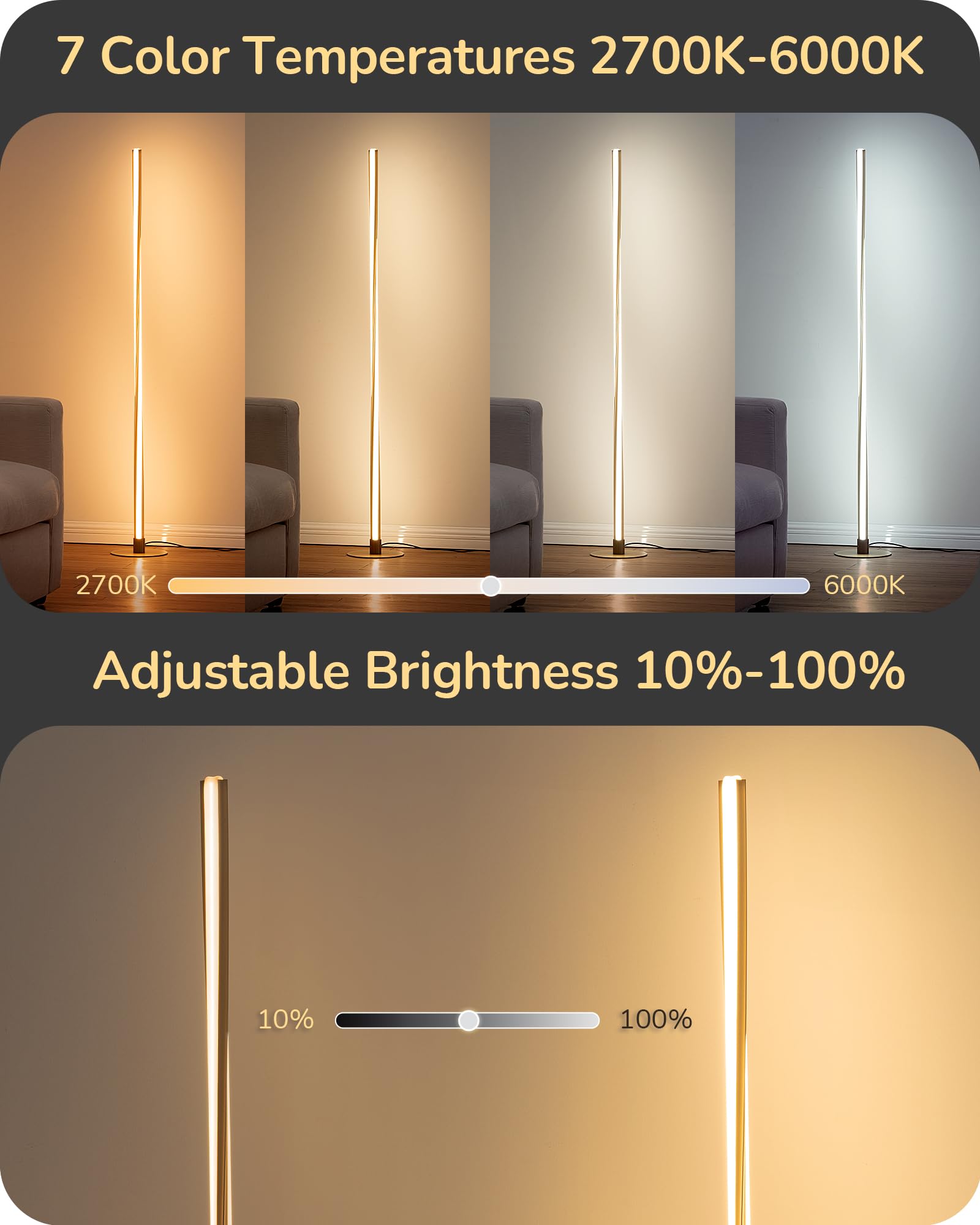EDISHINE Helix LED Floor Lamp, 56 Tall Pole Lamps 2700K-6000K Dimmable, Remote Control & Foot Switch, Modern Minimalist Standing