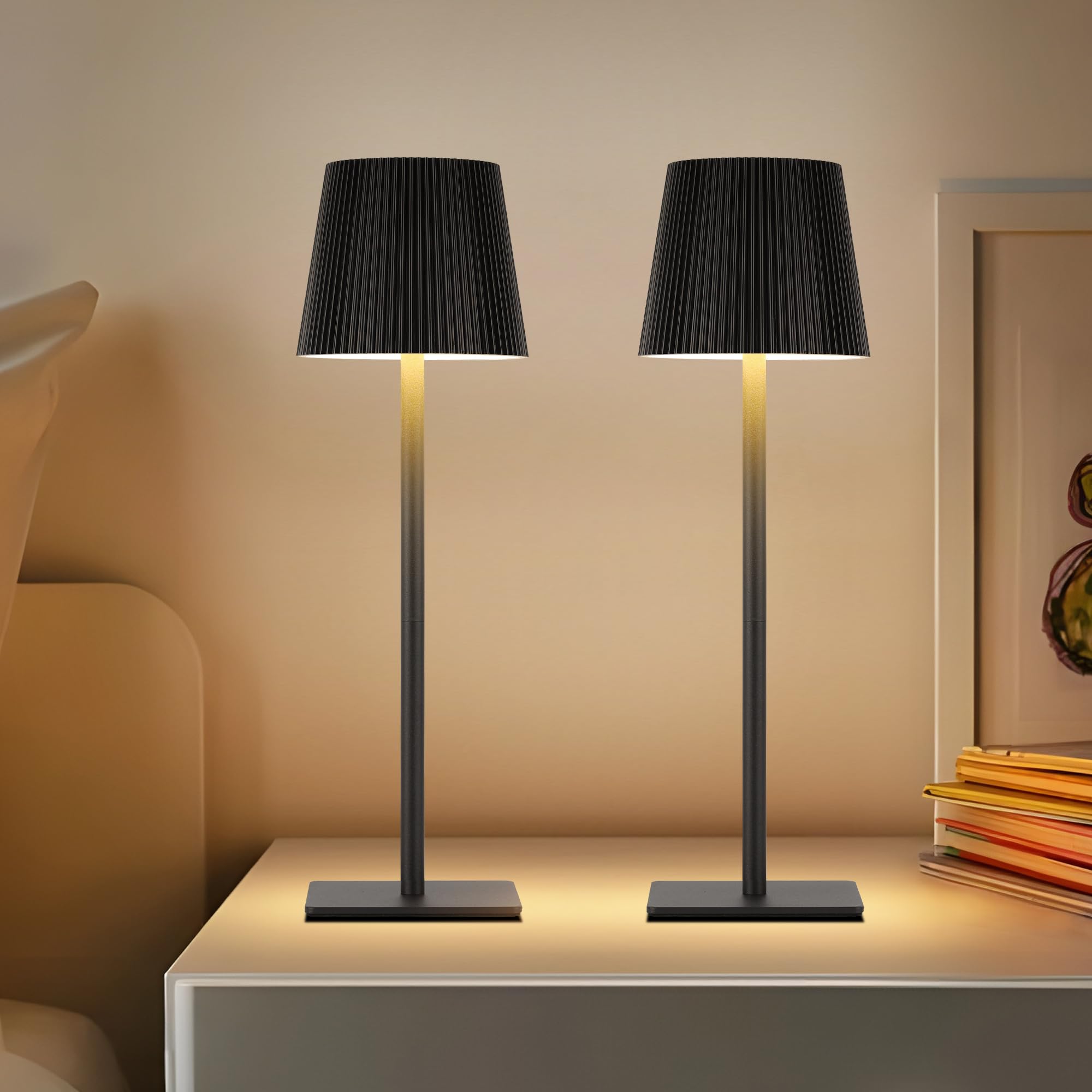 LUTEC Cordless Table Lamp, 6000mAh Rechargeable, Waterproof, Touch Control, 14.57inch, Black, Model 850330-2pcs
