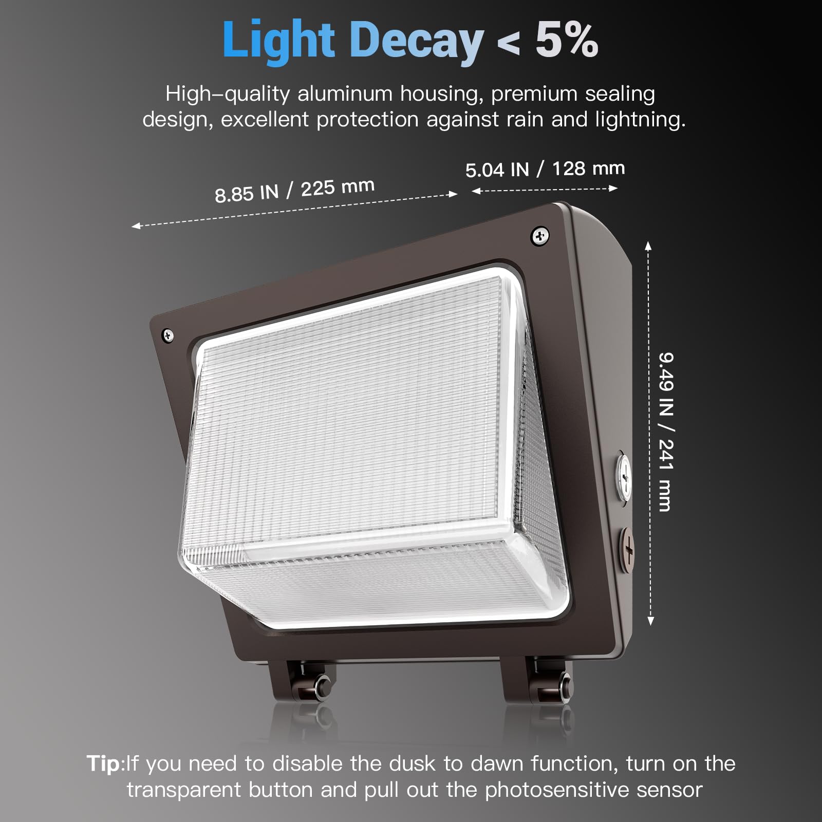 Jtt Led Wall Pack Light With Dusk To Dawn Photocell,Ip65 Waterproof Wallpack Lights 75W/60W/45W,6000K/5000K/4000K Daylight,600W