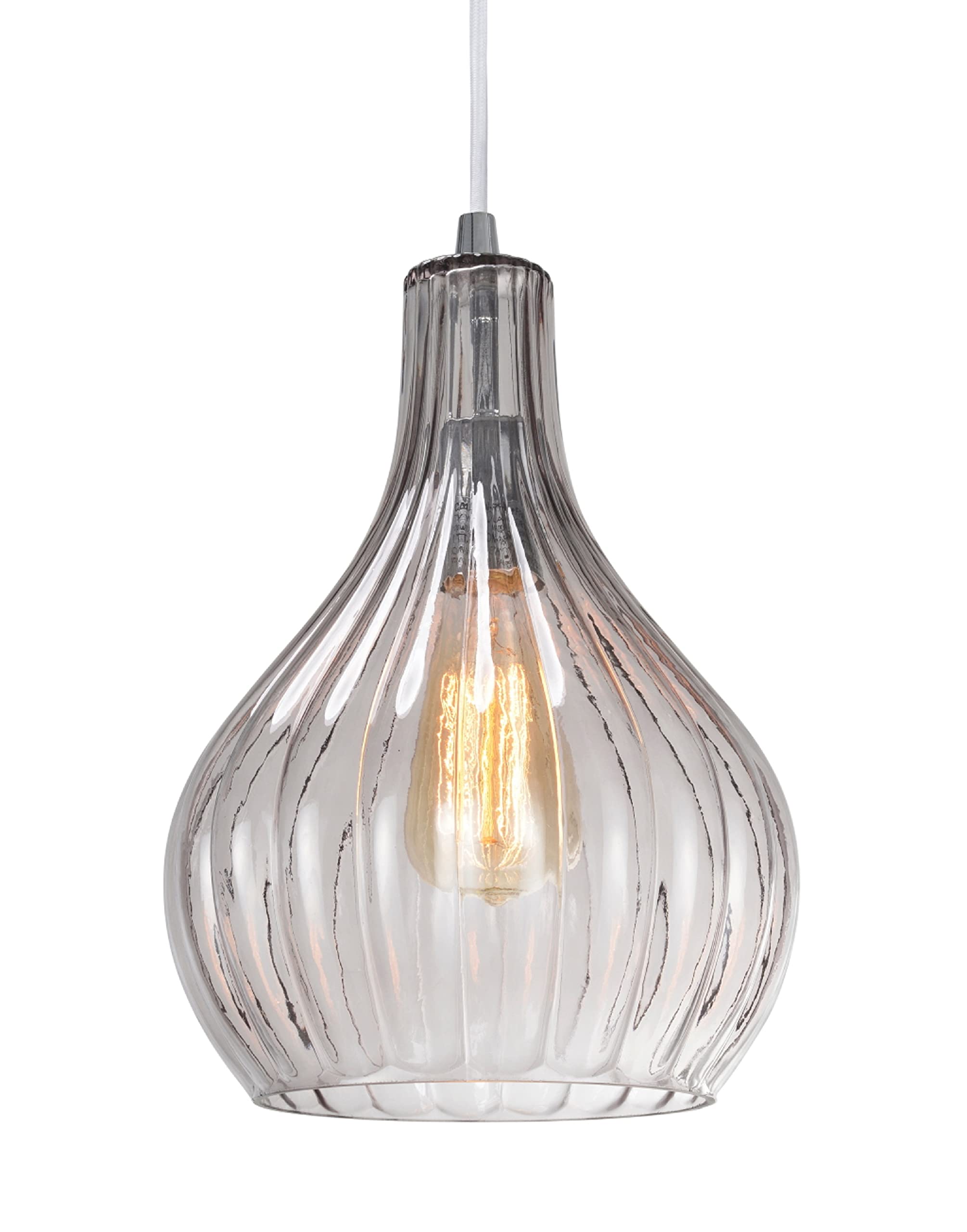 Aspen Creative Mini Pendant Light, Chrome Finish, Smoke Glass Shade, 1 Light, 8 5/8in Wide, Model 61039-2