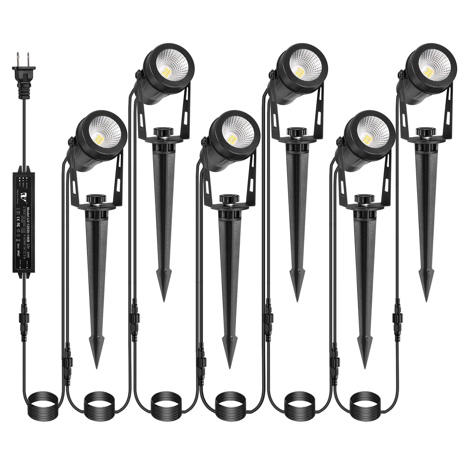IRISECO Low Voltage Landscape Lighting, 6 Pack Outdoor Spot Lights with Transformers, 12V Warm White Landscape Spotlights IP65 W