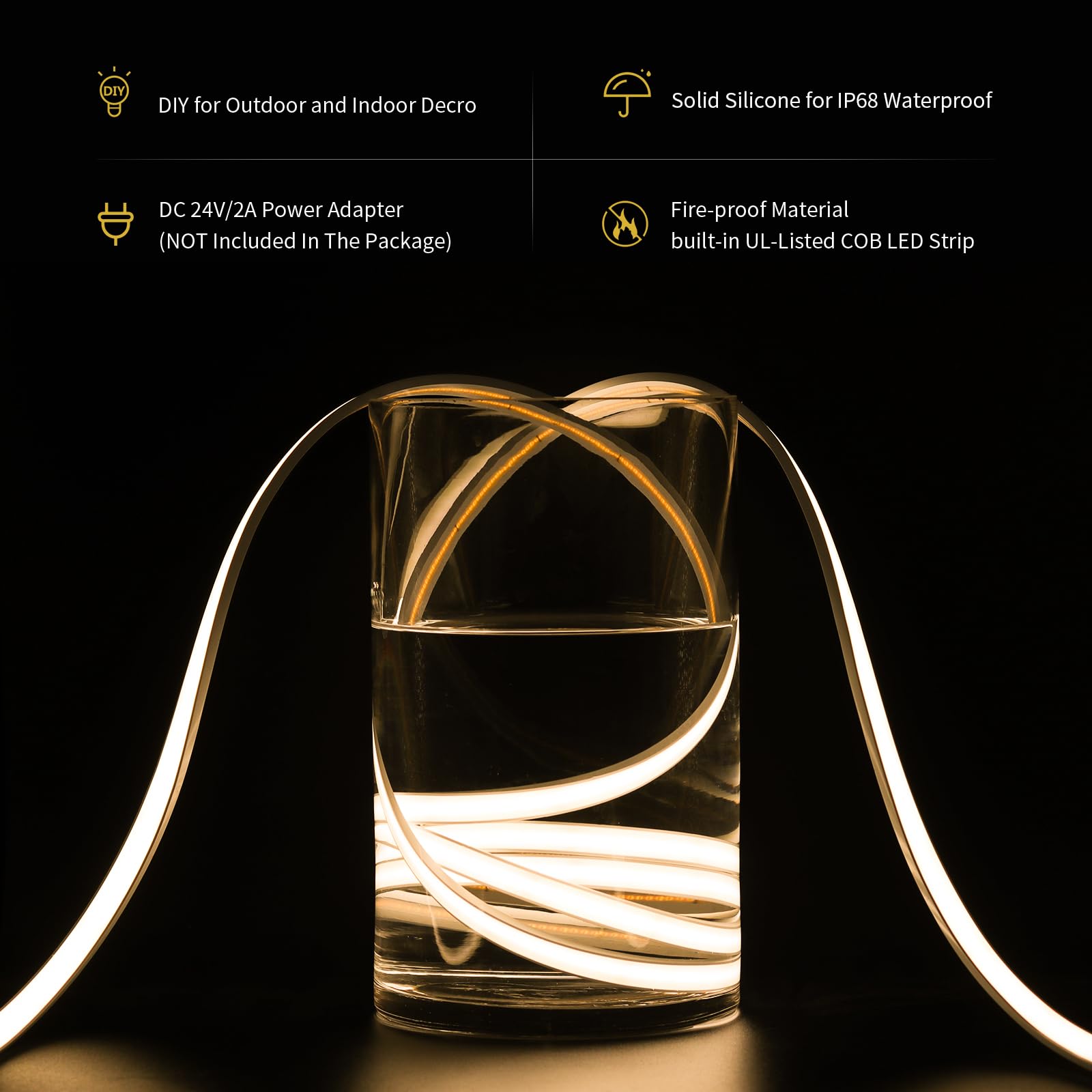 Pautix Cob Led Strip Neon Rope Light 16.4Ft/5M, 2700K Warm White 504 Leds/M 24V,Silicone Led Neon Light Ip68 Waterproof For Outd