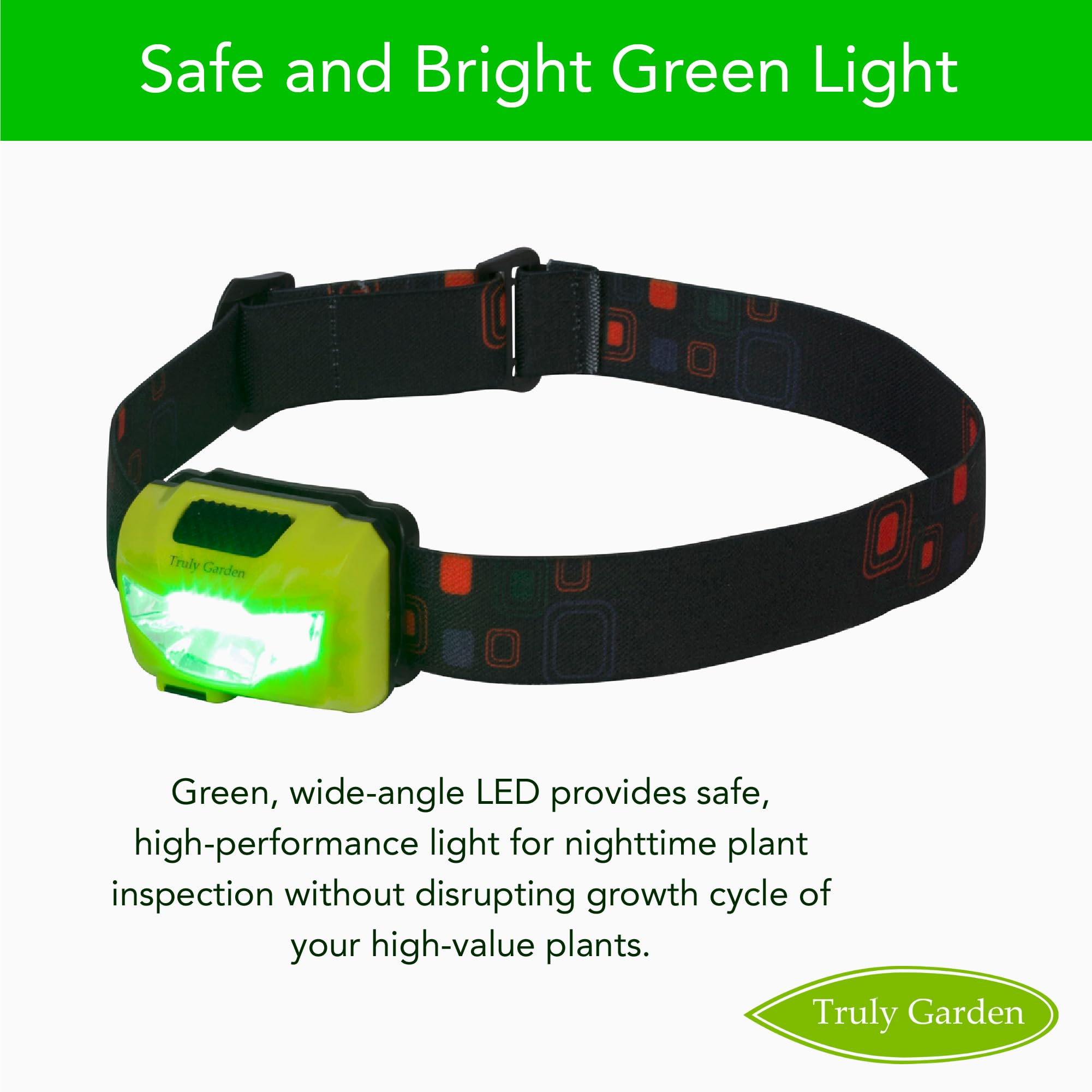 Truly Garden Green Grow Room Headlamp - Powerful Light, Comfortable Fit - Works Great For Plants