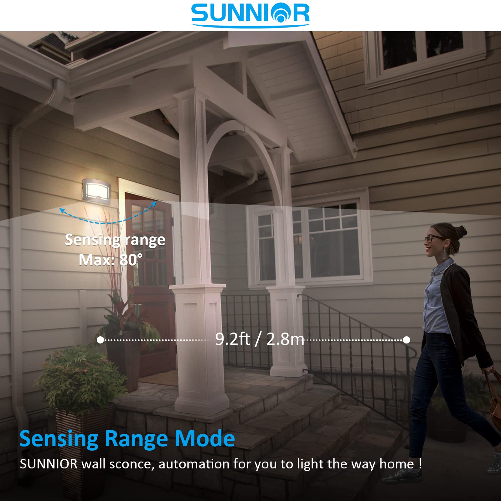 SUNNIOR Motion Sensor Wall Lamps Battery Operated Wall Sconce Dimmable Wall Light One Pack Perfect for Hallway Stairway Closet L