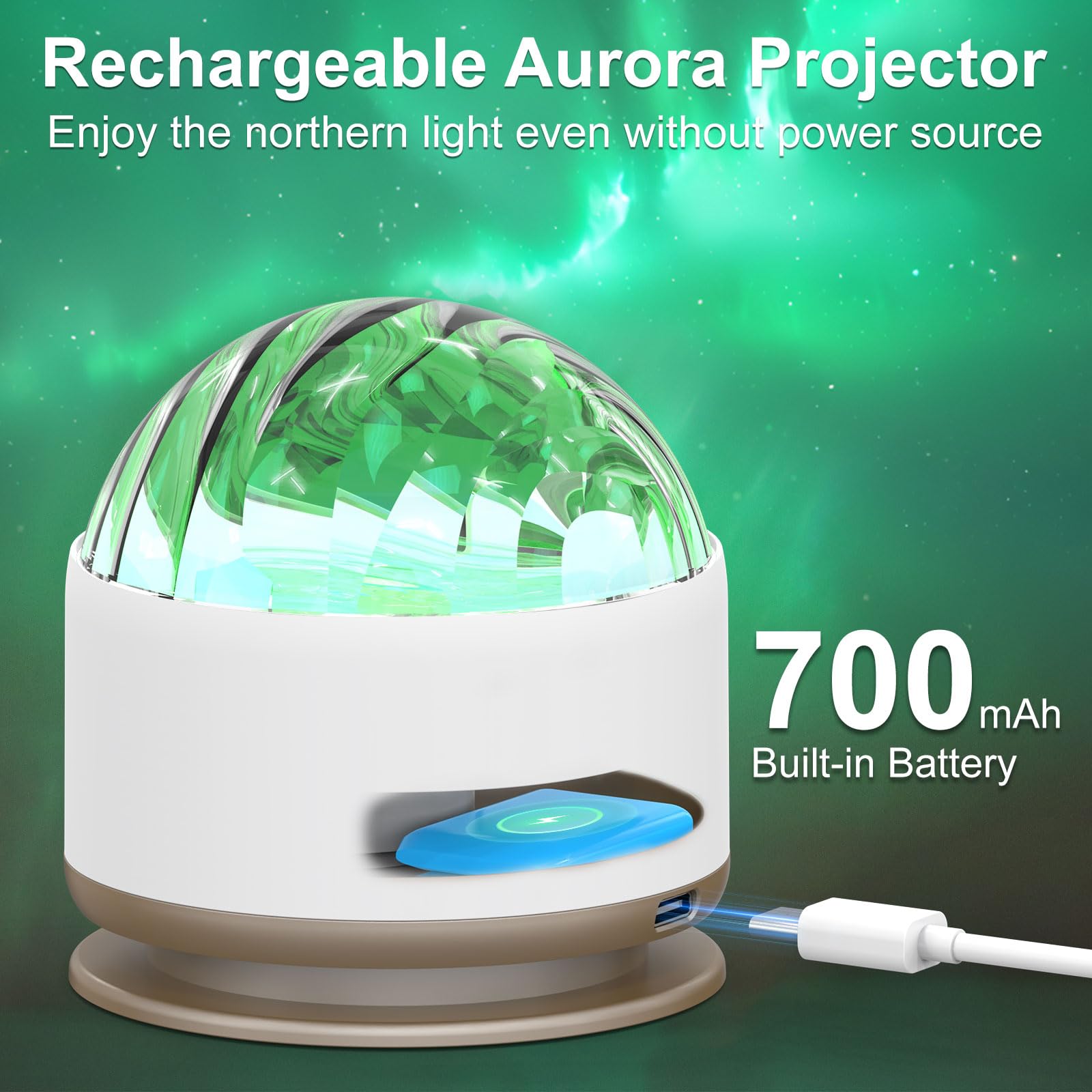 Humiieye Northern Light Projector, Battery Operated Aurora Night Light Projector, 16 Colors Galaxy Lamp Ocean Wave Ceiling Proje