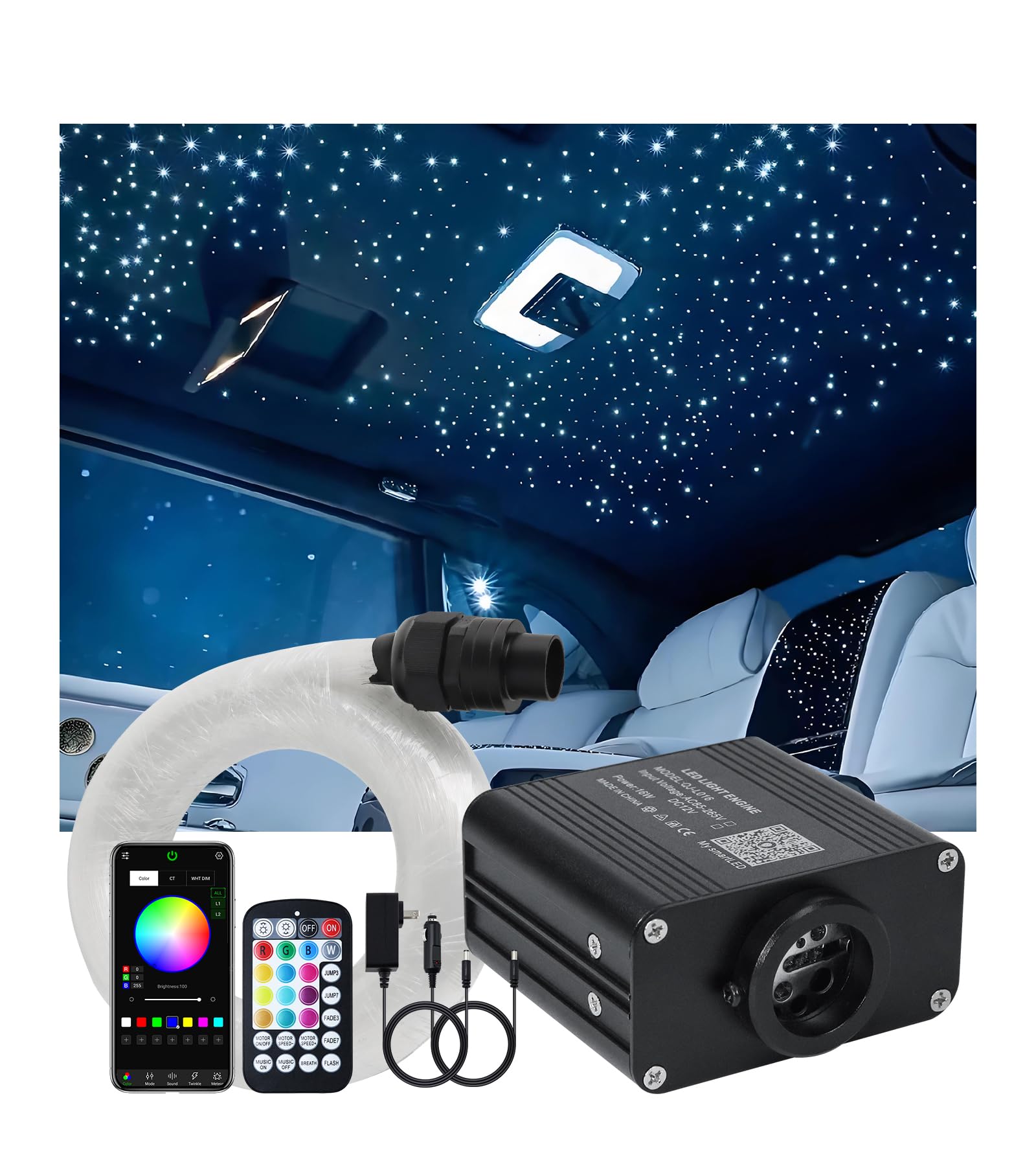 Meeby Small Size 16W Twinkle RGBW APP Fiber Optic Lights, Music Activated 550pcs*0.03in(9.8ft/3m) Optical Fiber Star Ceiling Lig