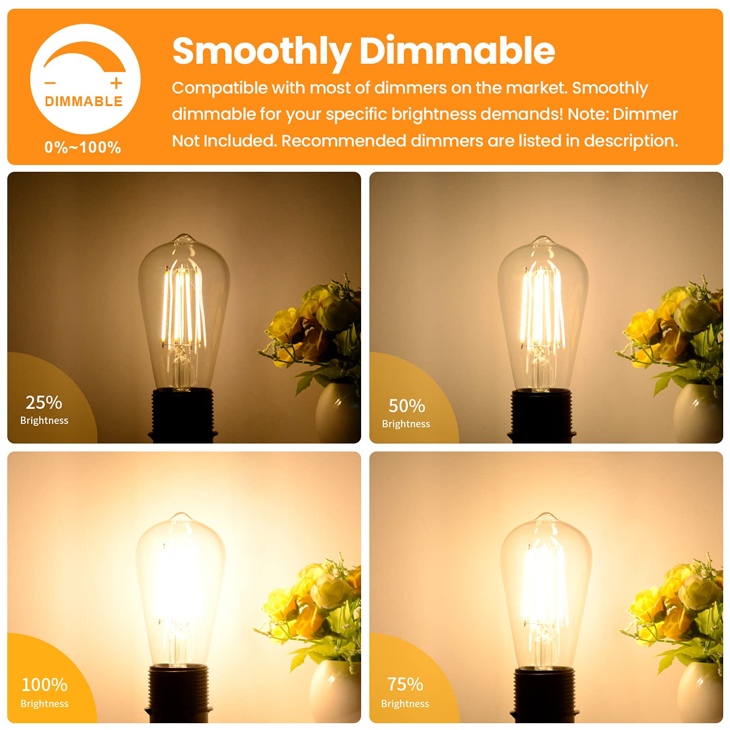 Vintage Led Dimmable Edison Light Bulbs 100W Incandescent Equivalent, 8W 1200Lumens, E26 Base Led Filament Bulb, 2700K Warm White, St64/St21 Antique Clear Glass For Home, Reading, Bathroom, 4-Pack
