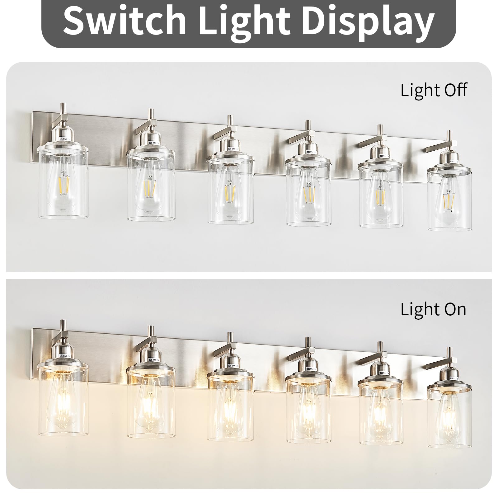 Lanhall 6-Light Brushed Nickel Bathroom Light Fixture Over Mirror Modern Bathroom Vanity Light Vintage Wall Lighting With Clear