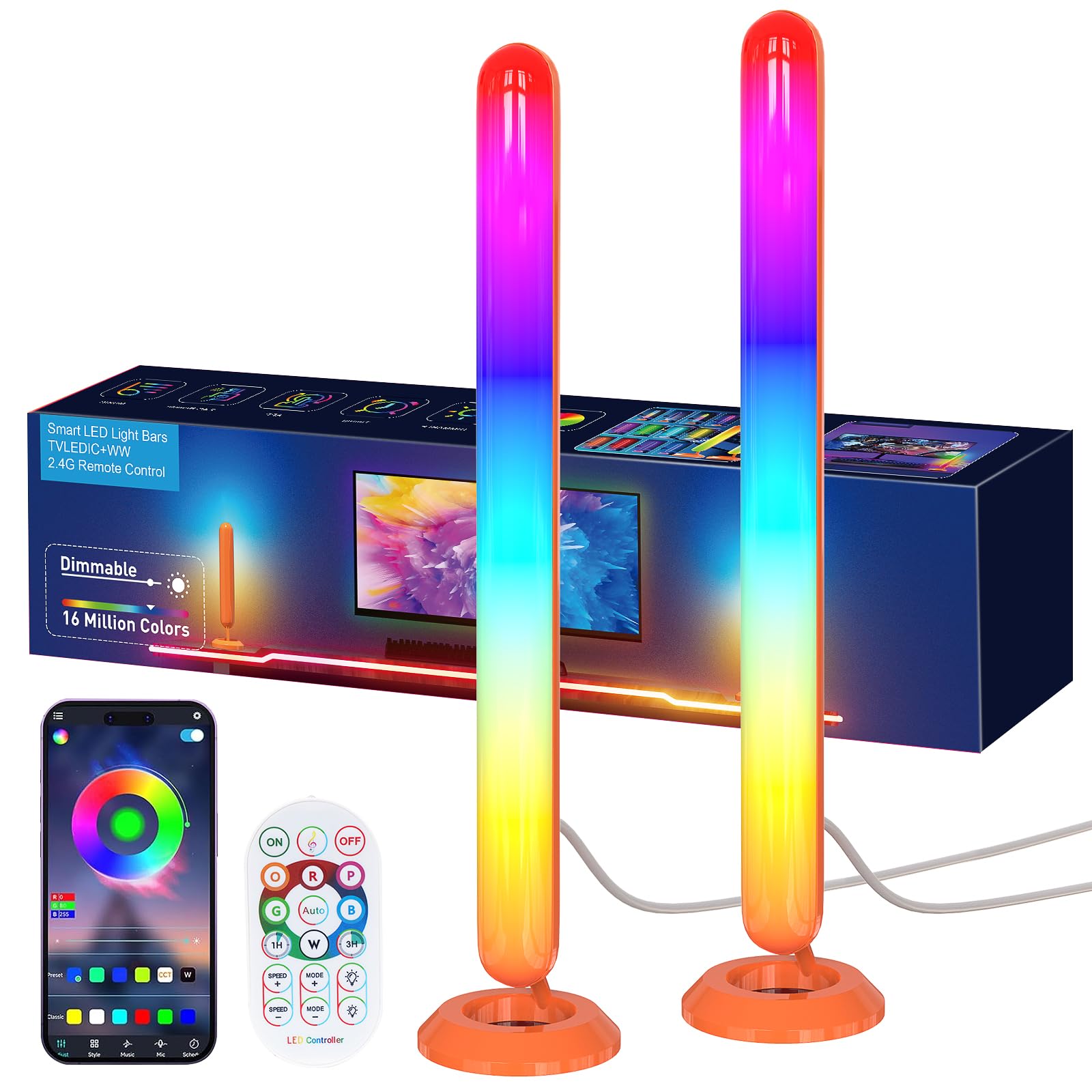 Smart LED Light Bars, Borllyem TVLEDICWW TV Backlight High Brightness with Double Light Beads, App Control, RF Remote, Music Syn