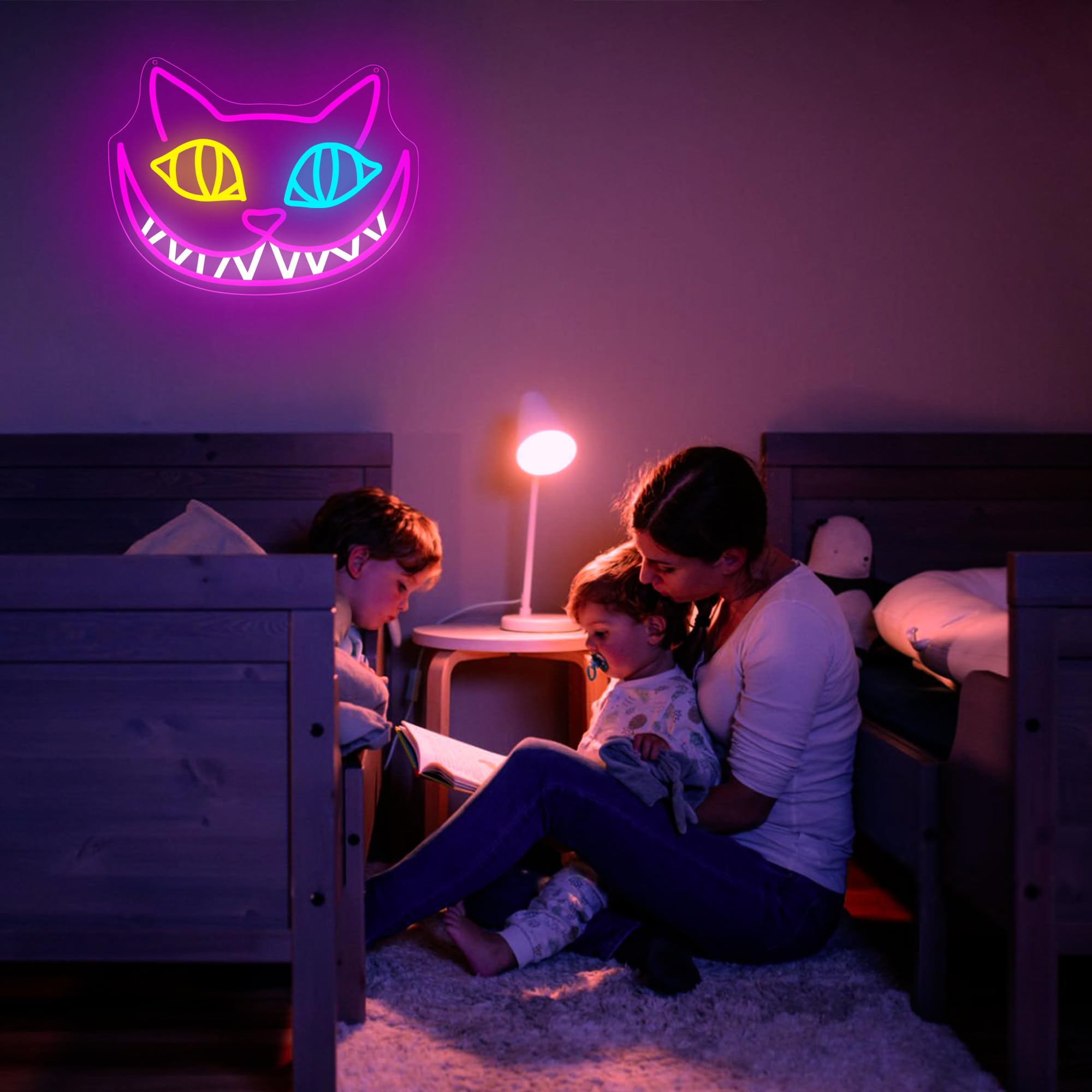 DYUAI Cat Neon Sign - Dimmable LED Wall Decor, Acrylic, 13.7"x10.3", Rose Red+Lemon Yellow+Ice Blue, Ideal for Living Room, Man