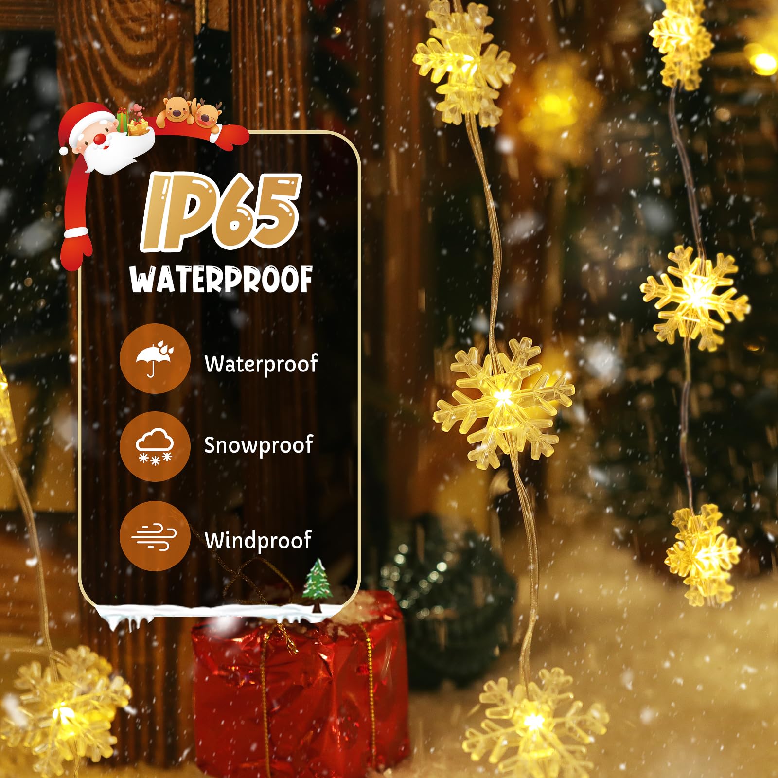 Quntis Snowflake Christmas Window Lights, 50 LED Battery Operated Christmas Snowflake Curtain Lights with Timer, 8 Modes Xmas De