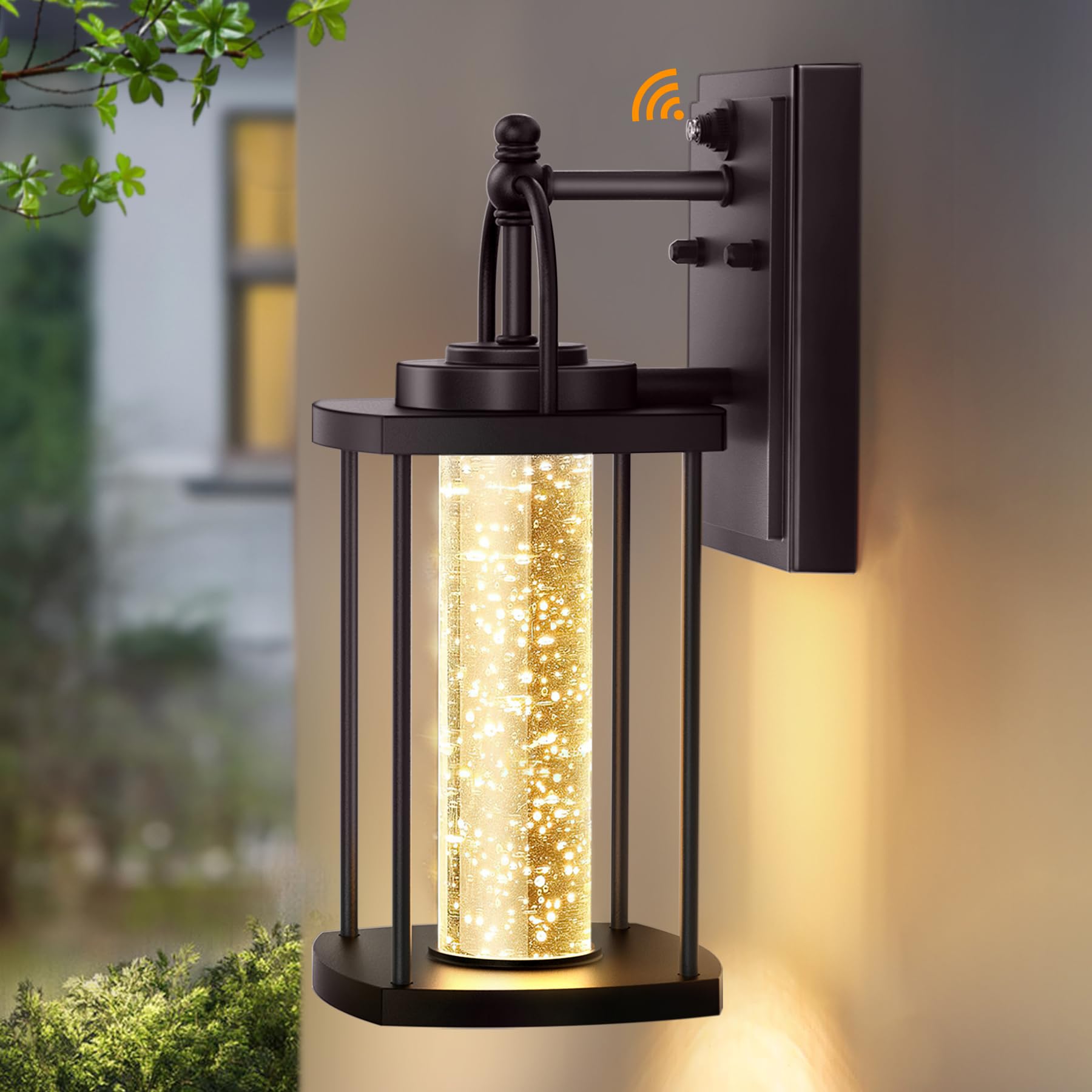 APOTO 1 Pack Dusk to Dawn Exterior Lighting Fixtures, 10W LED Modern Outdoor Wall Lights Sconce with Crystal Bubble Glass,Bronze