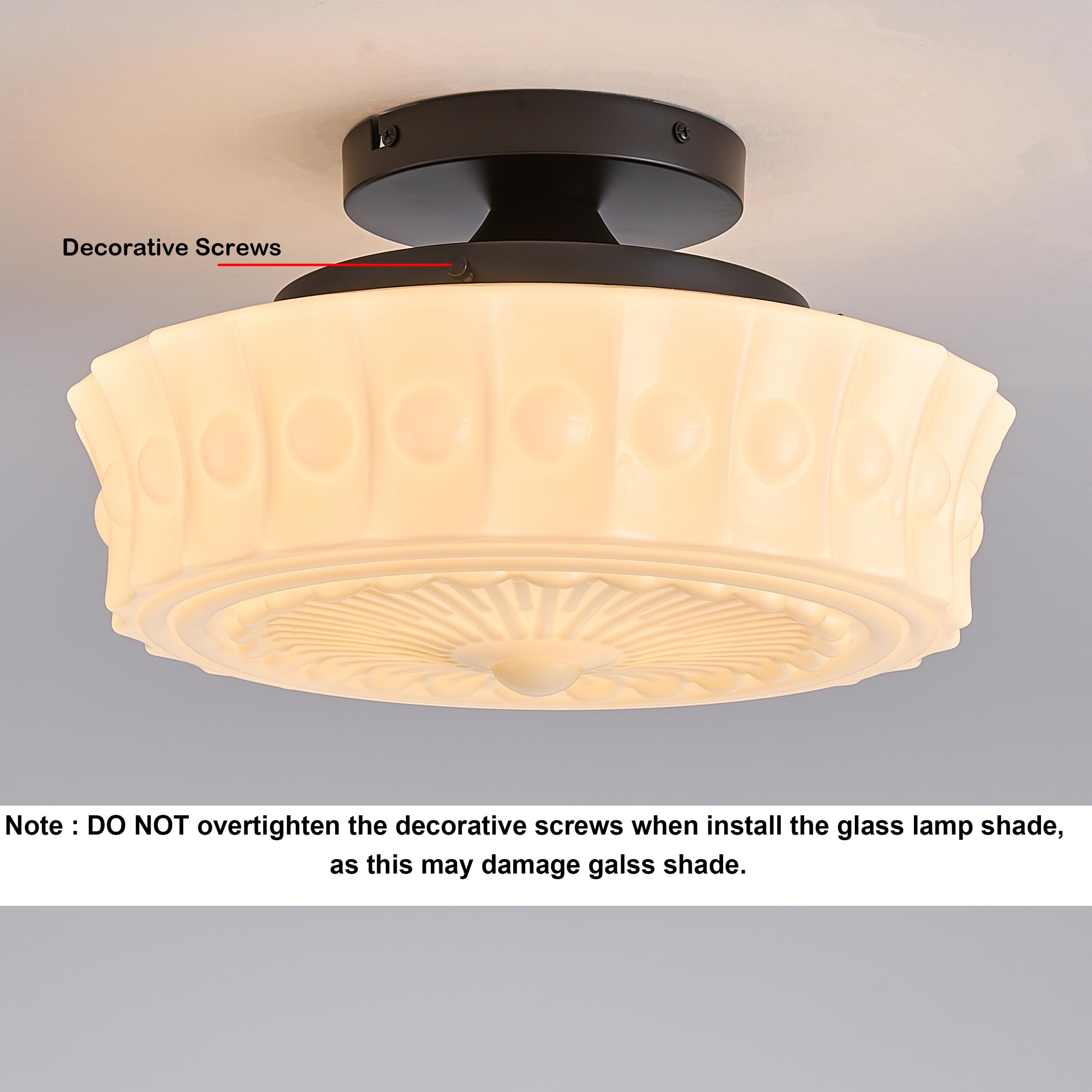 Fctwaks Schoolhouse Ceiling Light Fixture, 13.8'' Milk Glass Semi Flush Mount Mid Century Vintage Ceiling Light For Bedroom Hall