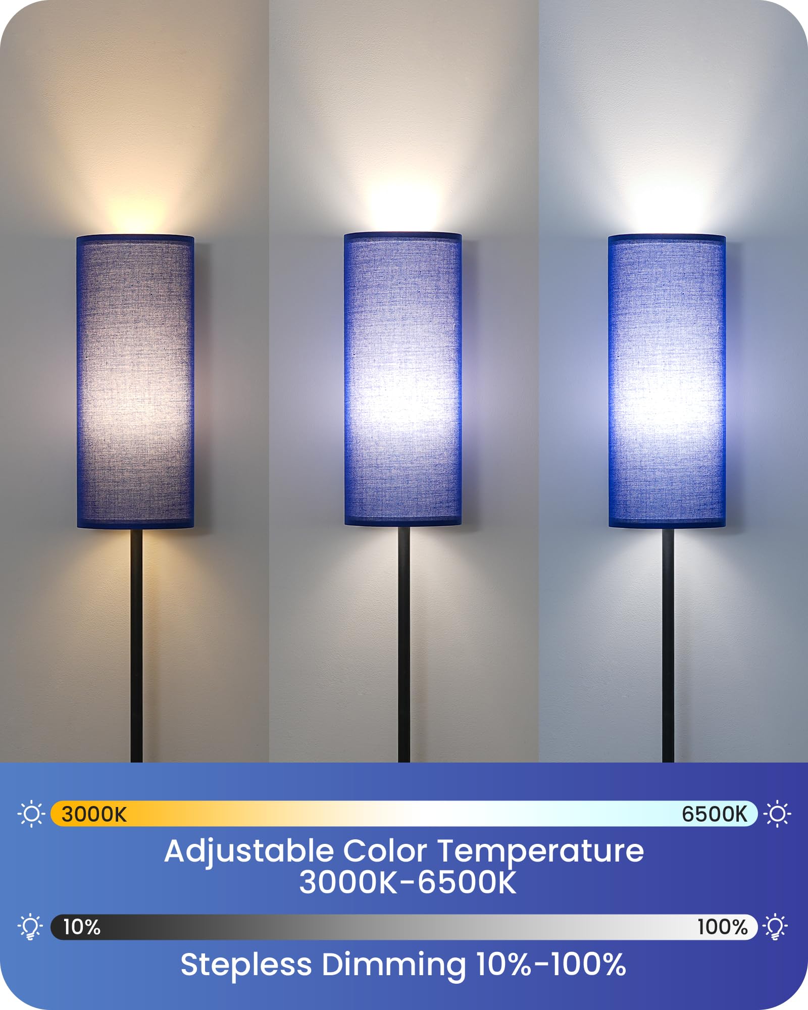 Dimmable Blue Floor Lamp For Living Room With Remote And Foot Switch, Corner Floor Lamp For Bedroom, 66'' Standing Tall Lamp, 10