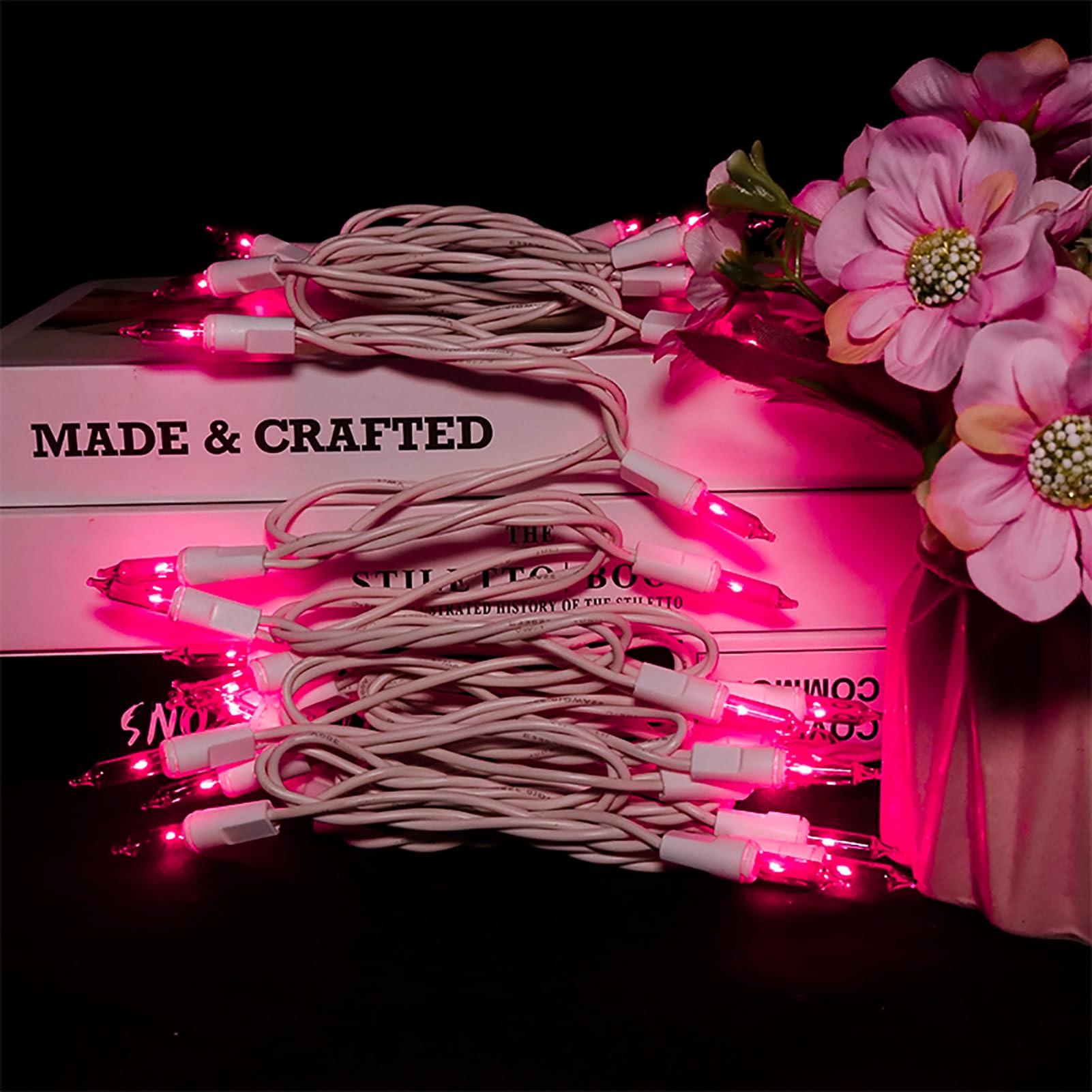 Multi-Sparking Pink Christmas Lights 35 Count - Incandescent Pink Mini String Lights For Indoor/Outdoor Christmas Valentines Day