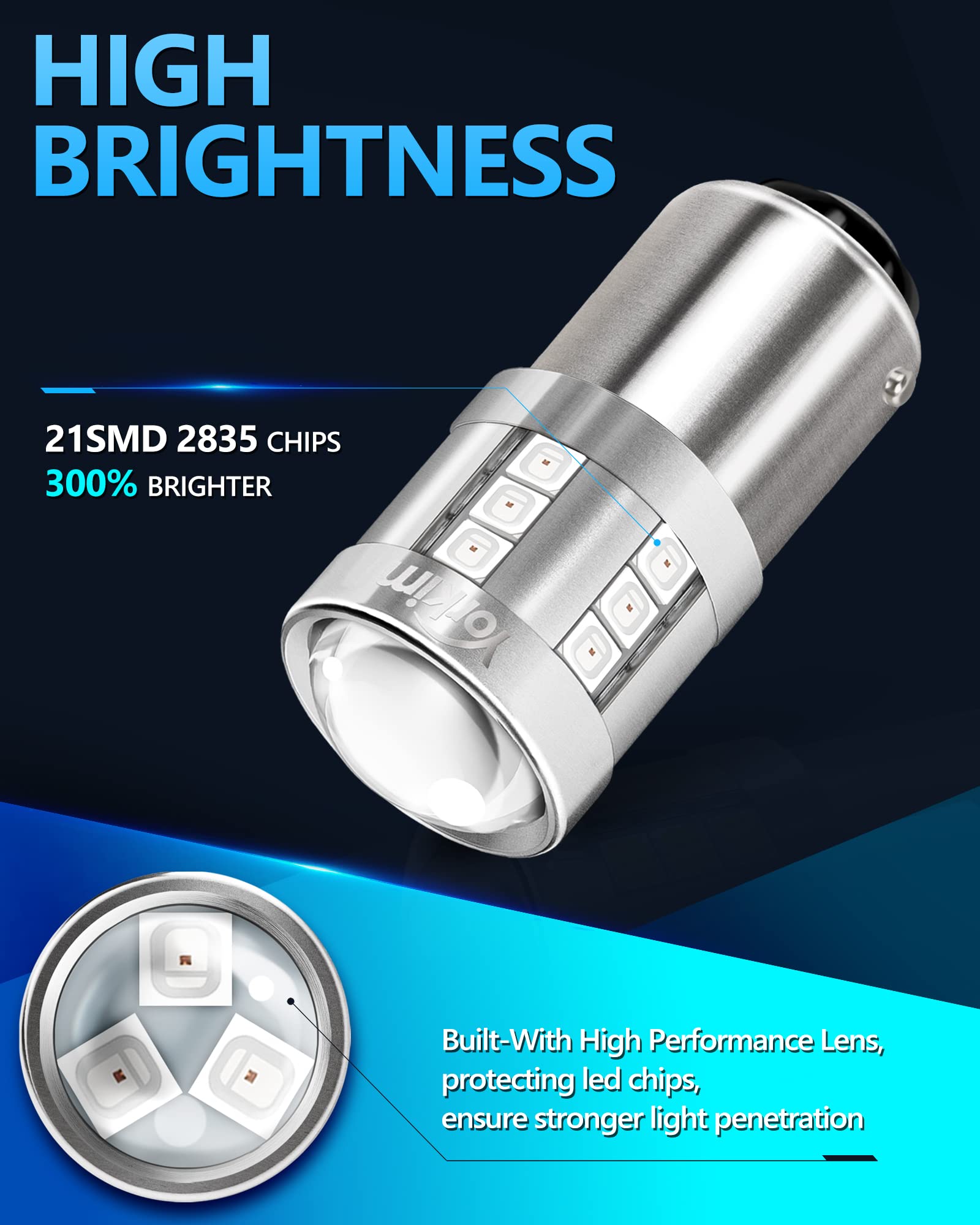 Yorkim 1157 LED Bulb, 3000 Lumens, Red, 1157/2357, Aluminum, Pack of 2