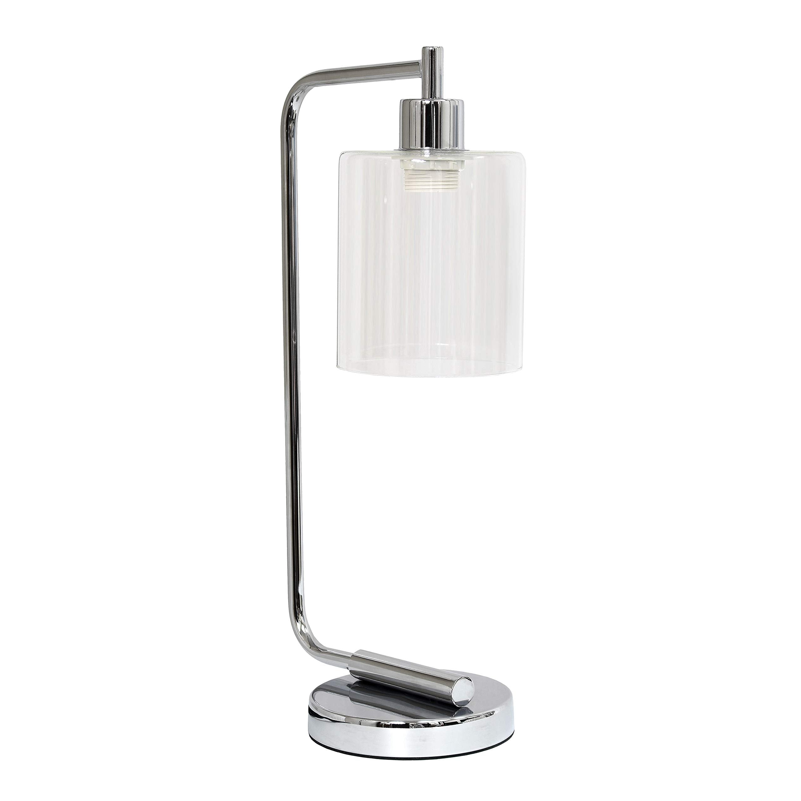 Simple Designs Desk Lamp, Industrial Iron Lantern, Glass Shade, Chrome, Model LD1036-CHR, Regular Size