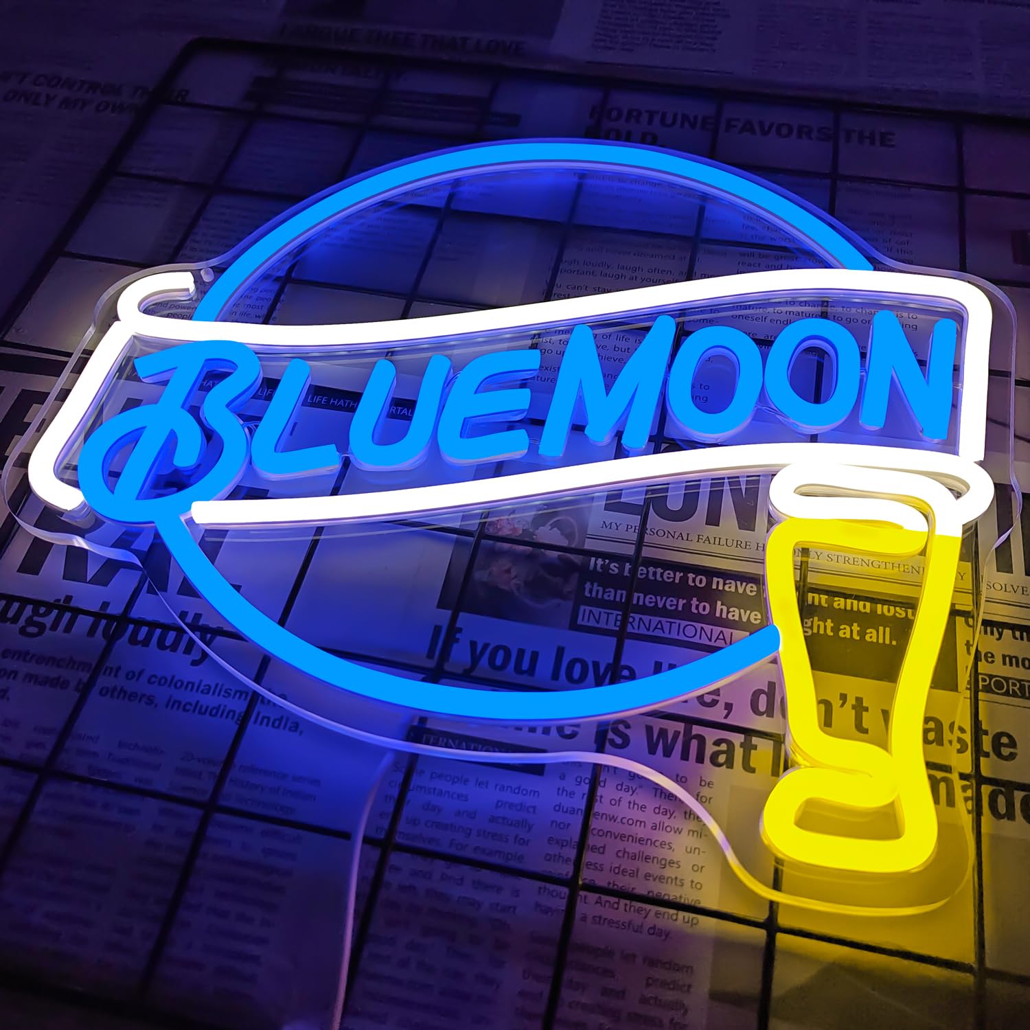 Jooetuu Blue Moon Beer Neon Signs Dimmable Bar Neon Beer Light Sign For Wall Decor Blue Moon Neon Sign For Man Cave Bedroom Shop Beer Club Pub Bistro