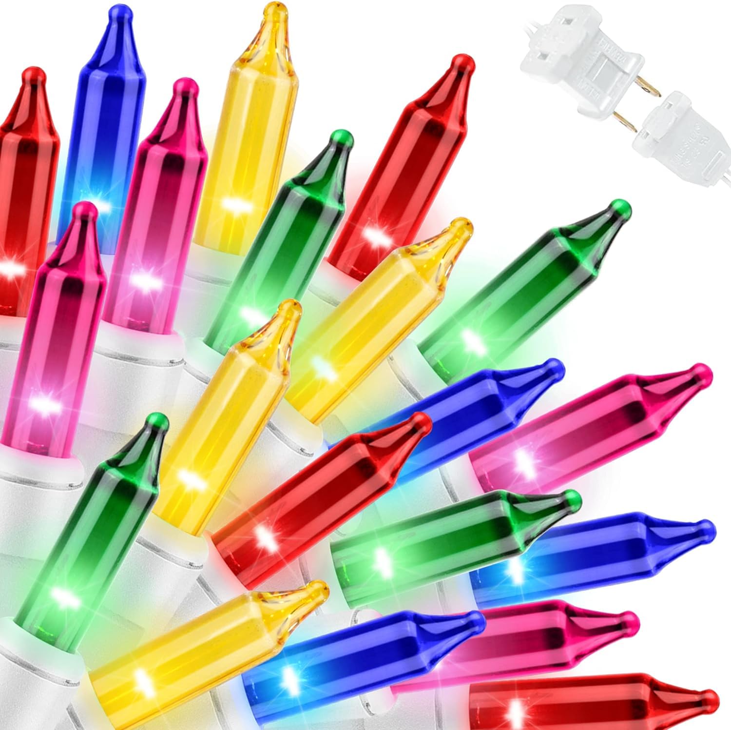 LAMPHOME Multicolour Christmas Lights Set 100 Count 19.6 Feet Incandescent Bulb Mini String Lights for Indoor Christmas Tree Garland Birthday Wedding Party Festival Decoration, White Wire