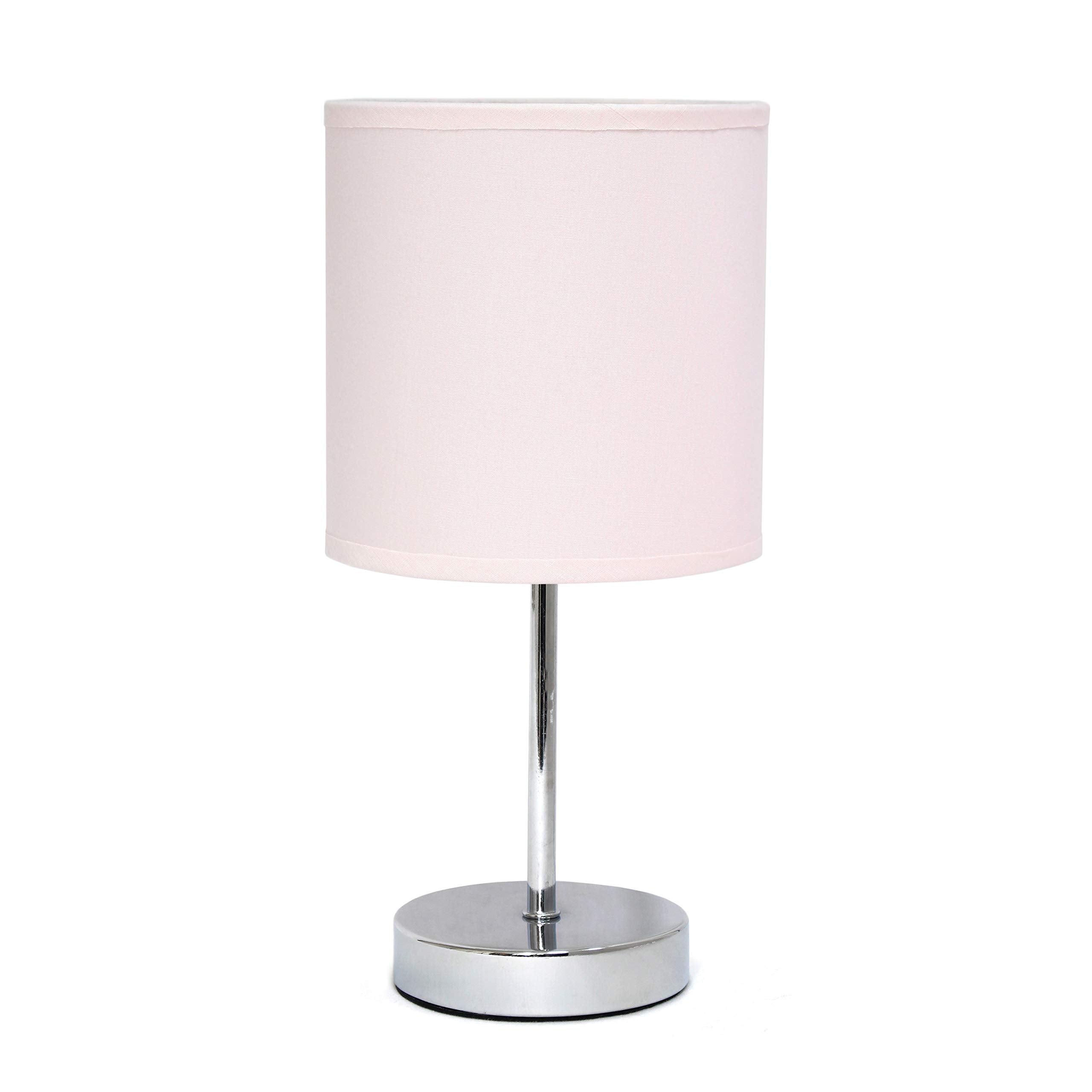 Simple Designs Lt2007-Bpk Mini Table Lamp, Chrome, Fabric Shade, Blush Pink, No Bulb