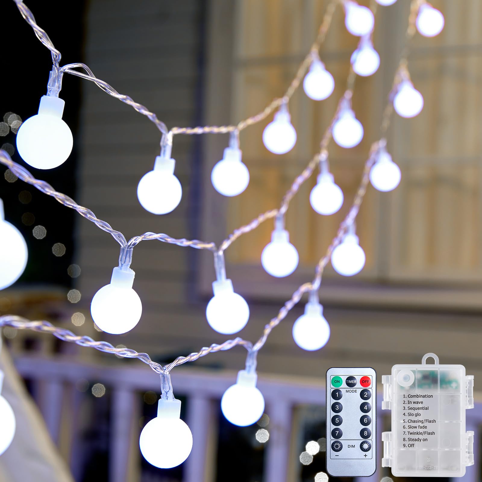 2 Pack Globe String Lights Battery Operated - 21 Feet 60 Led Fairy Lights, 8 Modes with Remote Mini Globe Lights for Indoor Outdoor Bedroom Party Wedding Garden Christmas Tree Decor, Pure White