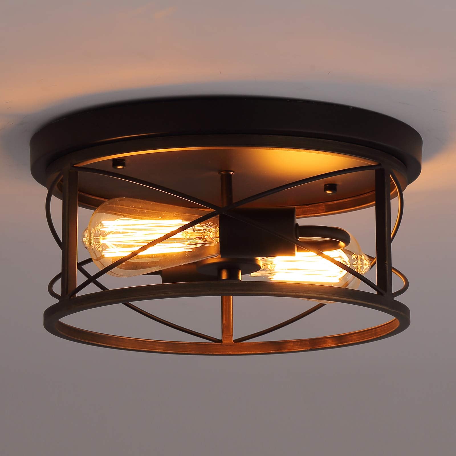 Q&S Farmhouse Ceiling Light Fixture Flush Mount,Orb+Bronze,Rustic Vintage Mini Ceiling Lighting For Hallway Entryway Kitchen Din