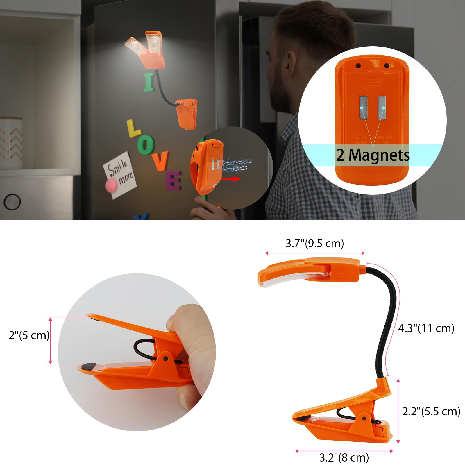 Bigmonat Battery Operated Clip On Light  Dimmable Brightness Eye Care Book Reading Light  360Flexible Gooseneck Night Lighting For Home Office  Reading Study (Orange  2Pack)