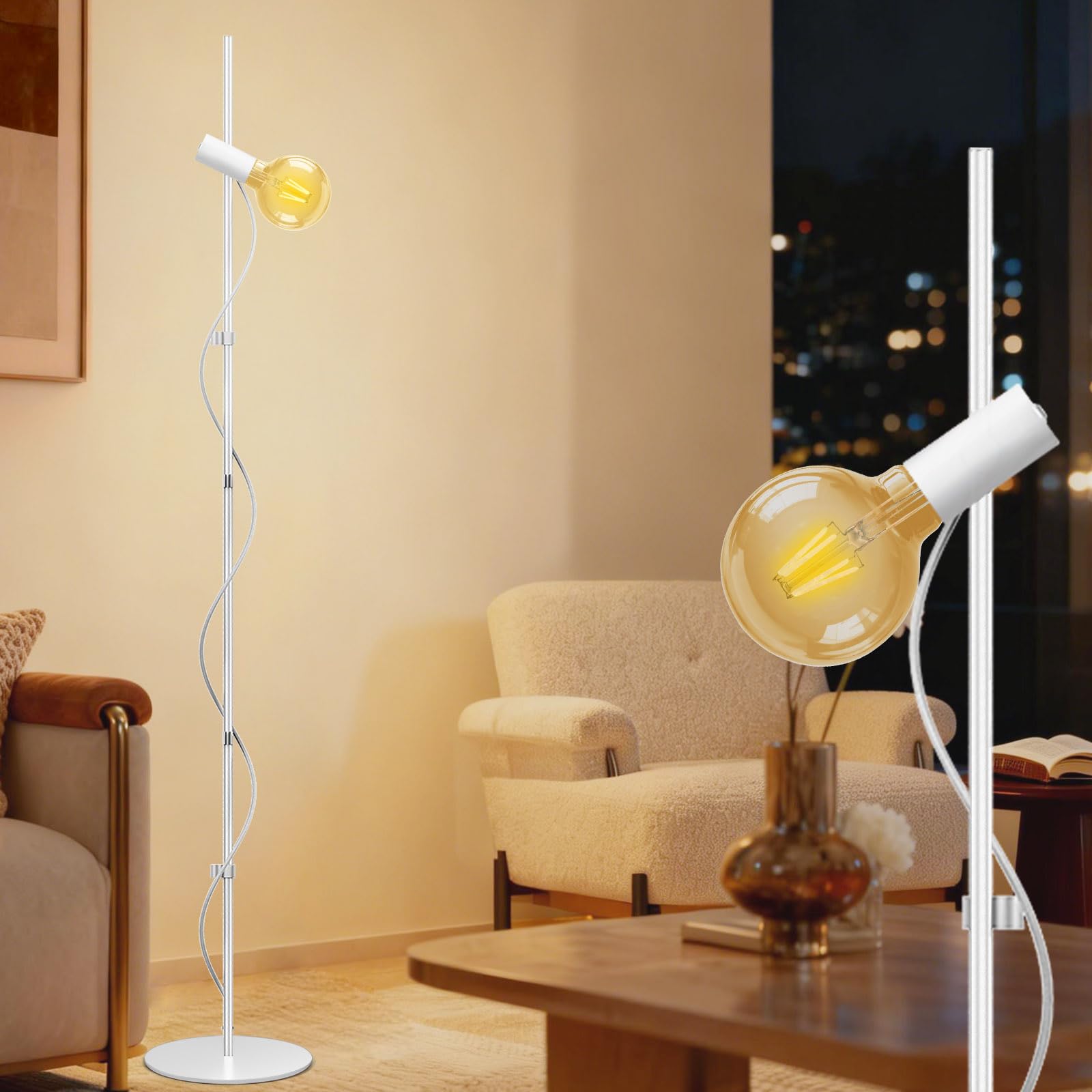 MOSLIAN Floor Lamp for Living Room,Adjustable Height&Dimmable&Rotatable lamp Head Standing Floor Lamp,2700K Warm Ambiant Lightin