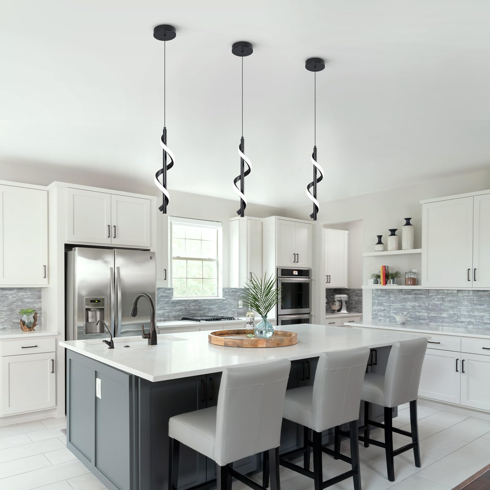 13W Modern Spiral Led Pendant Light Fixture, Cold White 5500K Minimalist Integrated Led Hanging Lamp, Adjustable Hanging Island