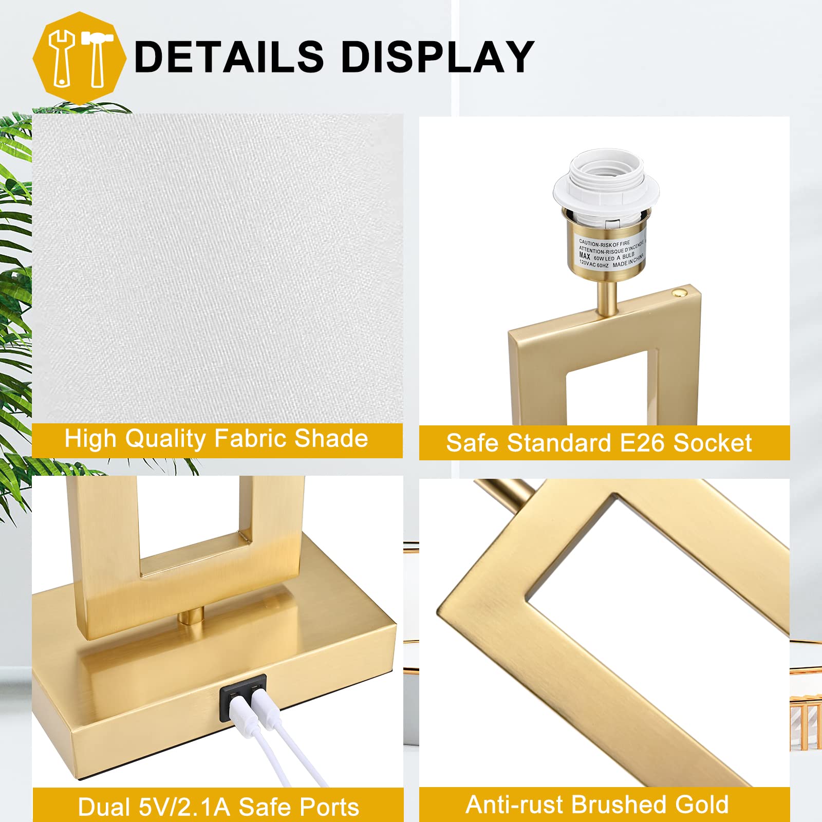 Brightwe 22 Touch Control Table Lamps - 3-Way Dimmable, 2 Usb Ports, Metal, White & Gold, Model Ql5166W, Led Bulbs Included